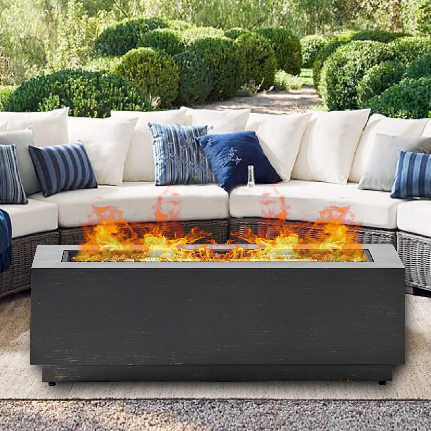 48“ Outdoor Propane Fire Pit, 50,000 BTU Rectangular Iron Gas Fire Pit, Modern Patio Firepit Table Waterproof Outside Metal Heater Fireplace for Deck Backyard Garden