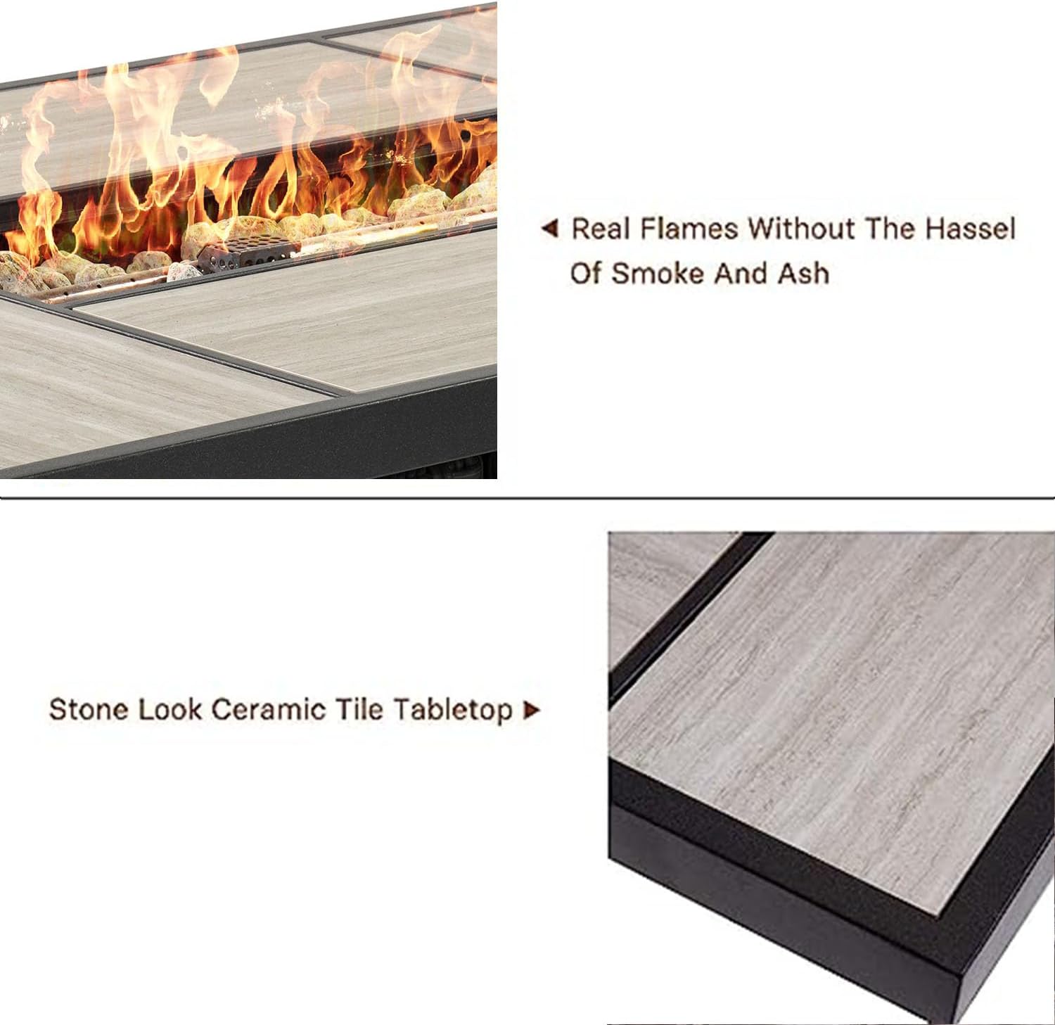 Grand patio Outdoor Propane Fire Pit Table with Cover/Lid for Patio, 43 inch 60,000 BTU,Wicker/Rectangle