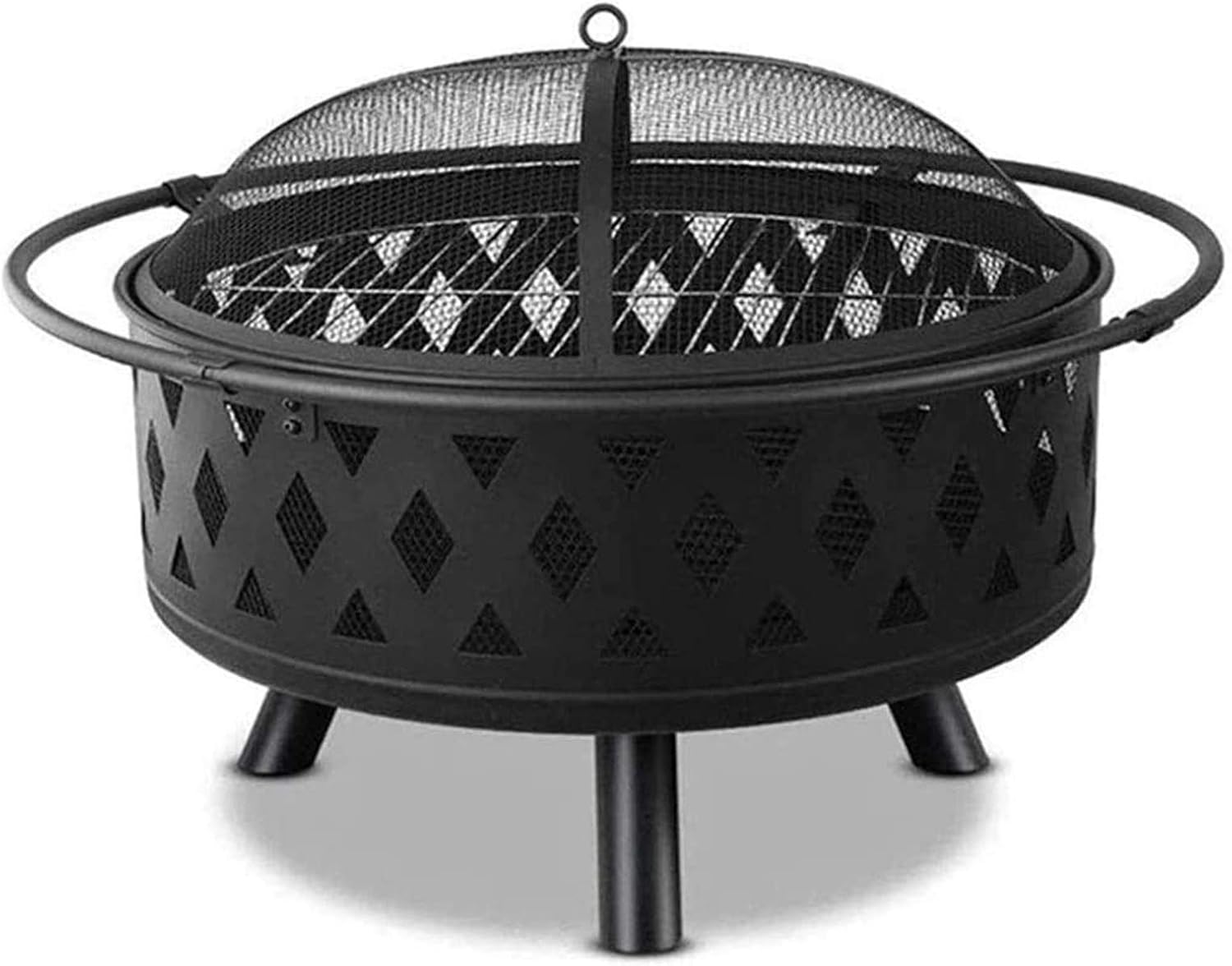 Fire Pits Outdoor Wood Burning Firepits for Outside, Fire Pit with BBQ Grill Shelf Outdoor Metal Brazier Star Moon Shape Garden Patio Heater with Cover BBQ Cooking for Outside Camping Backyar