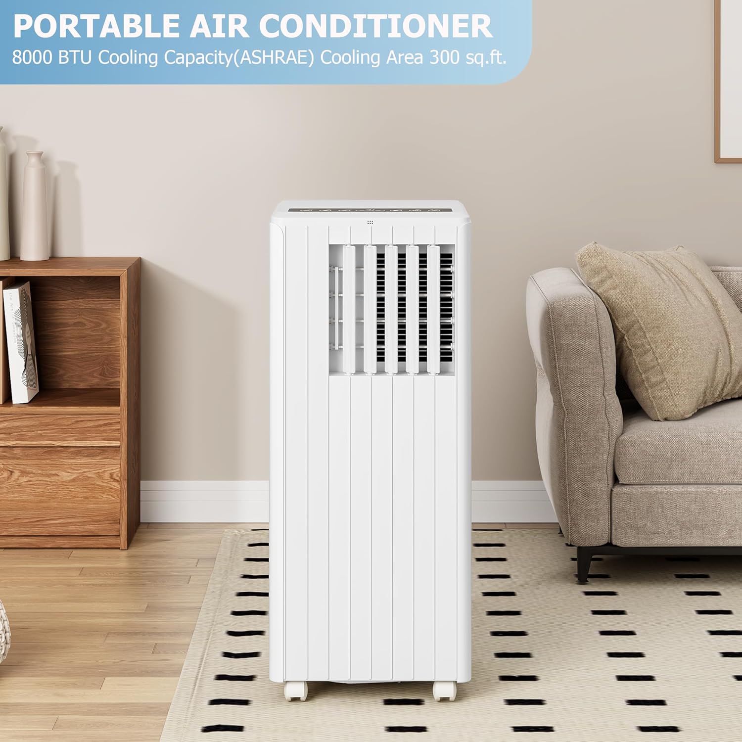 8000 BTU Portable Air Conditioner 3-in-1 AC Unit Cools 350 Sq.Ft Ultra-Quiet with Dehumidifier & Fan 24H Timer Remote Control No Drain Needed Easy Install for Bedroom Office Living Room