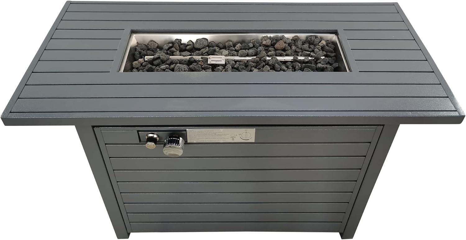 25'' H x 42'' W Steel Propane Outdoor Fire Pit Table with Lid (Grey)