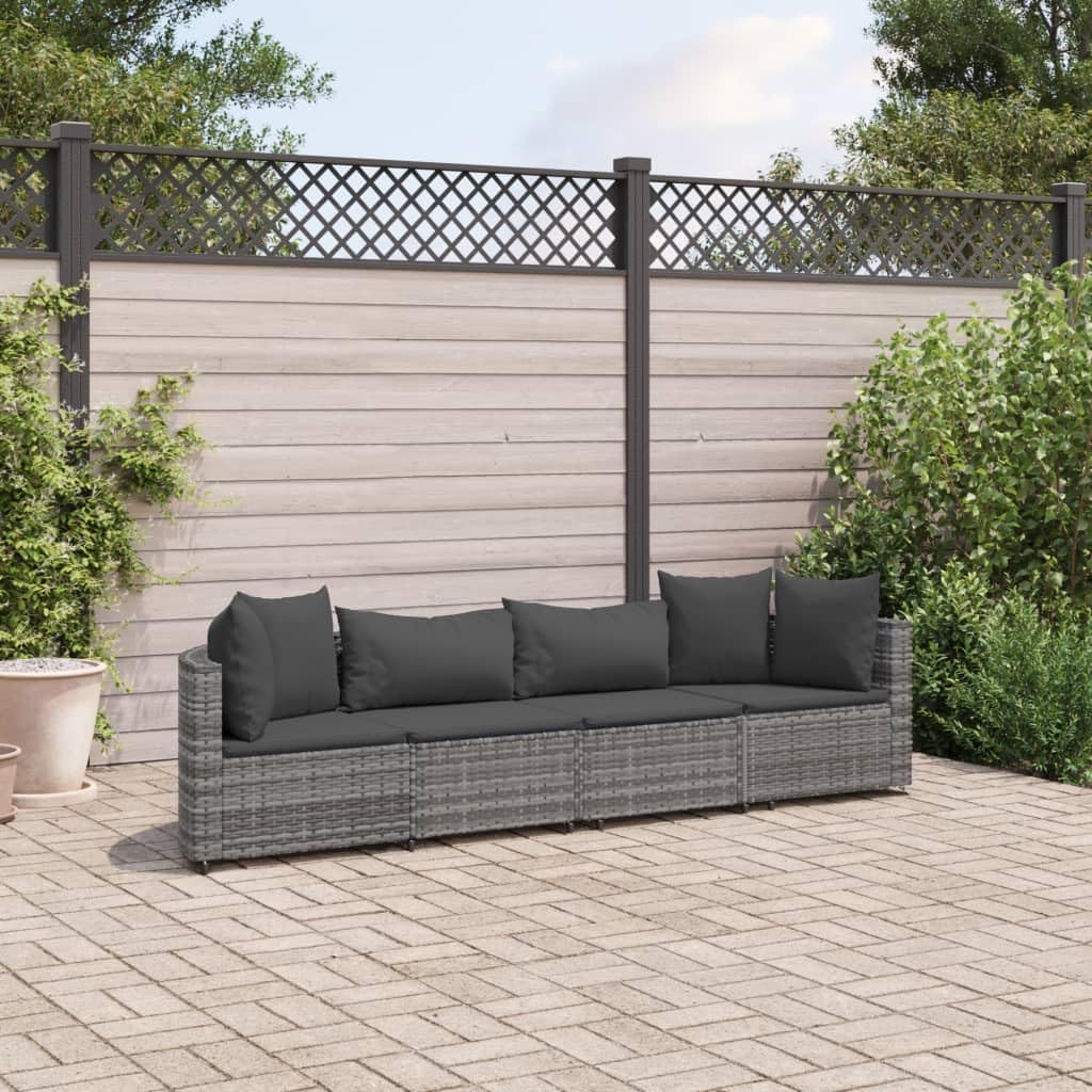 Furniture Sets 4 Piece Patio Sofa Set with Cushions Gray Poly Rattan,Outdoor Furniture Set with PE Rattan and PowderCoated Steel Frame for Patio, Garden, and Terrace Garden Conversation Sets