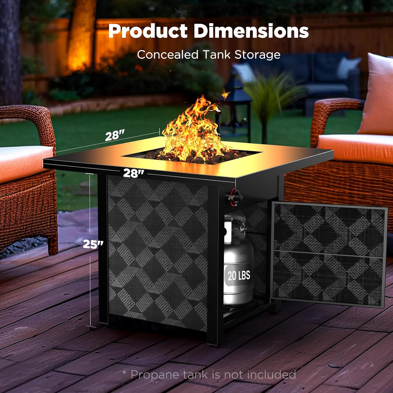 Ciays 28Inch Propane Fire Pit Table, 50,000 BTU Outdoor Gas Fire Pit Table CSA-Certified for Outside Patio with Removable Lid and Lava Rocks, Add Warmth and Ambience to Parties, Backyard, Garden