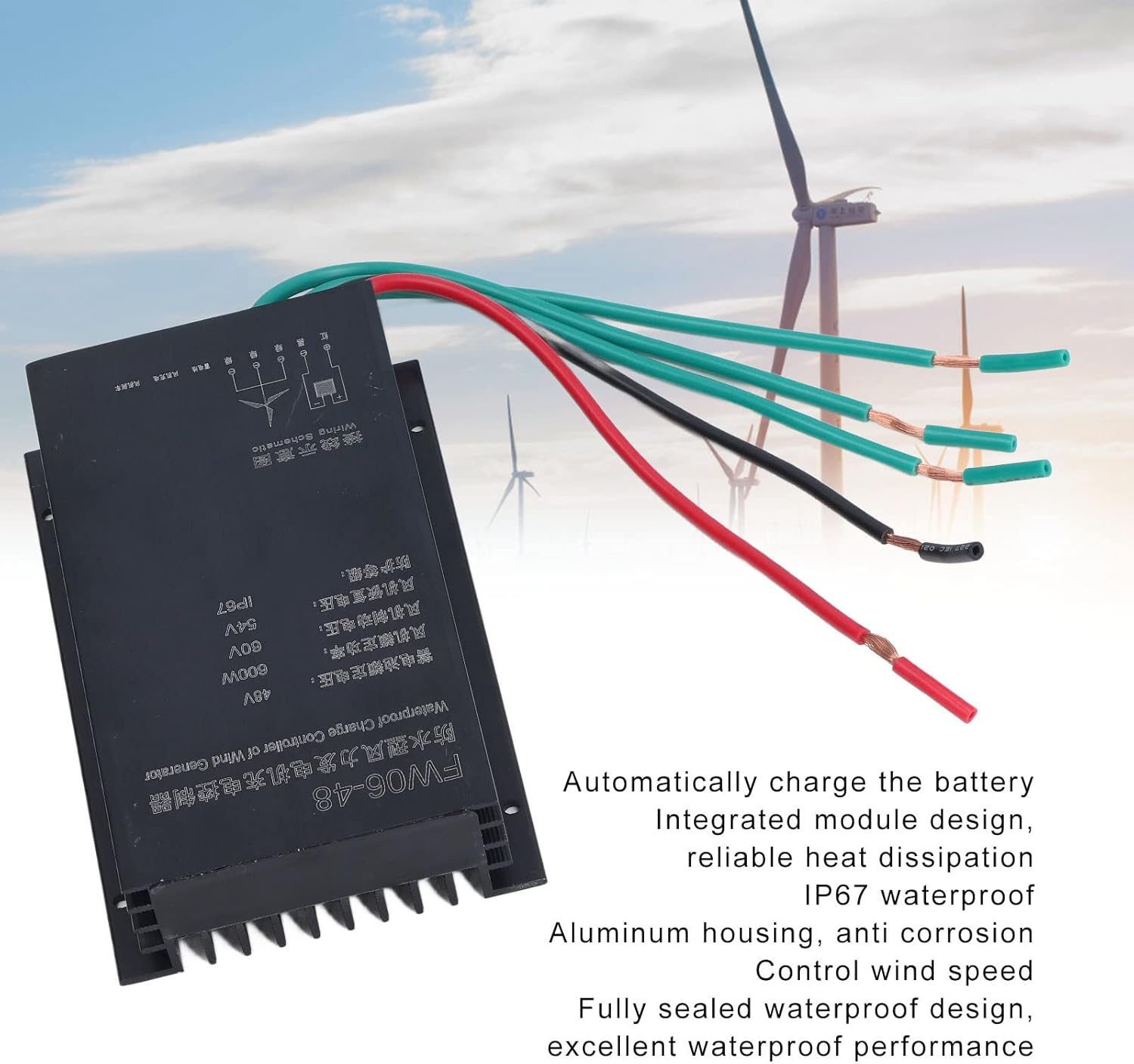 48V 600W Wind Charge Controller, Integrated IP67 Design, Automatic Charging Regulator - Reliable Wind Speed Control, Aluminum, Ideal for Wind