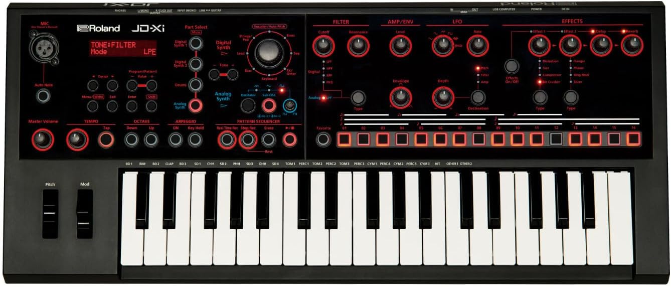 Roland JD-XI 37-Key Interactive Analog/Digital Crossover Synthesizer, Black
