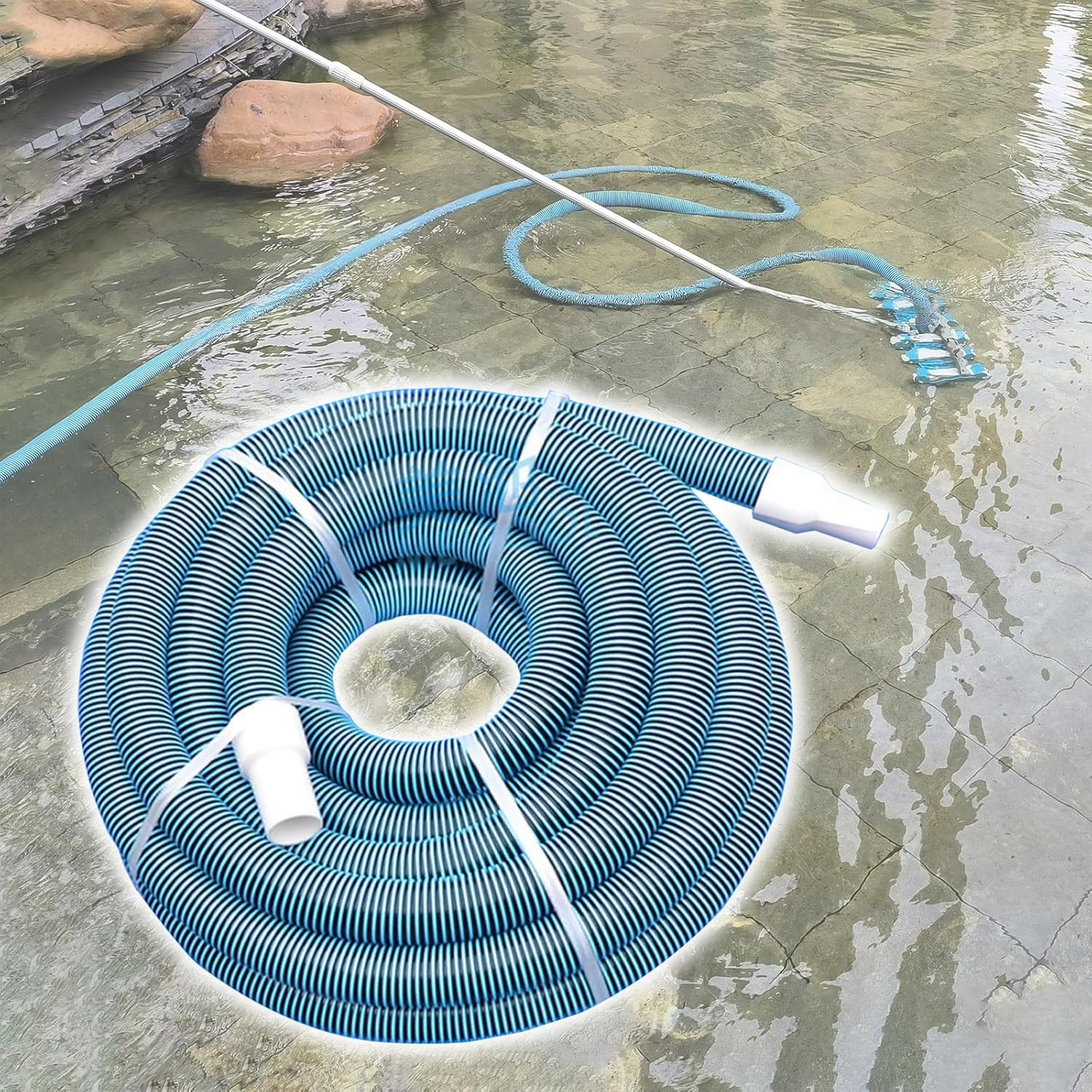 JYHHCYS Swimming Pool Vacuum Head with Swivel Cuff, 1-1/2 in Dia Blue Pool Vacuum Hose for Large Pool, Bend at Will Pool Vacuum Hoses for Above Ground Pools, Easy to Install(1-1/2 in x 98ft)