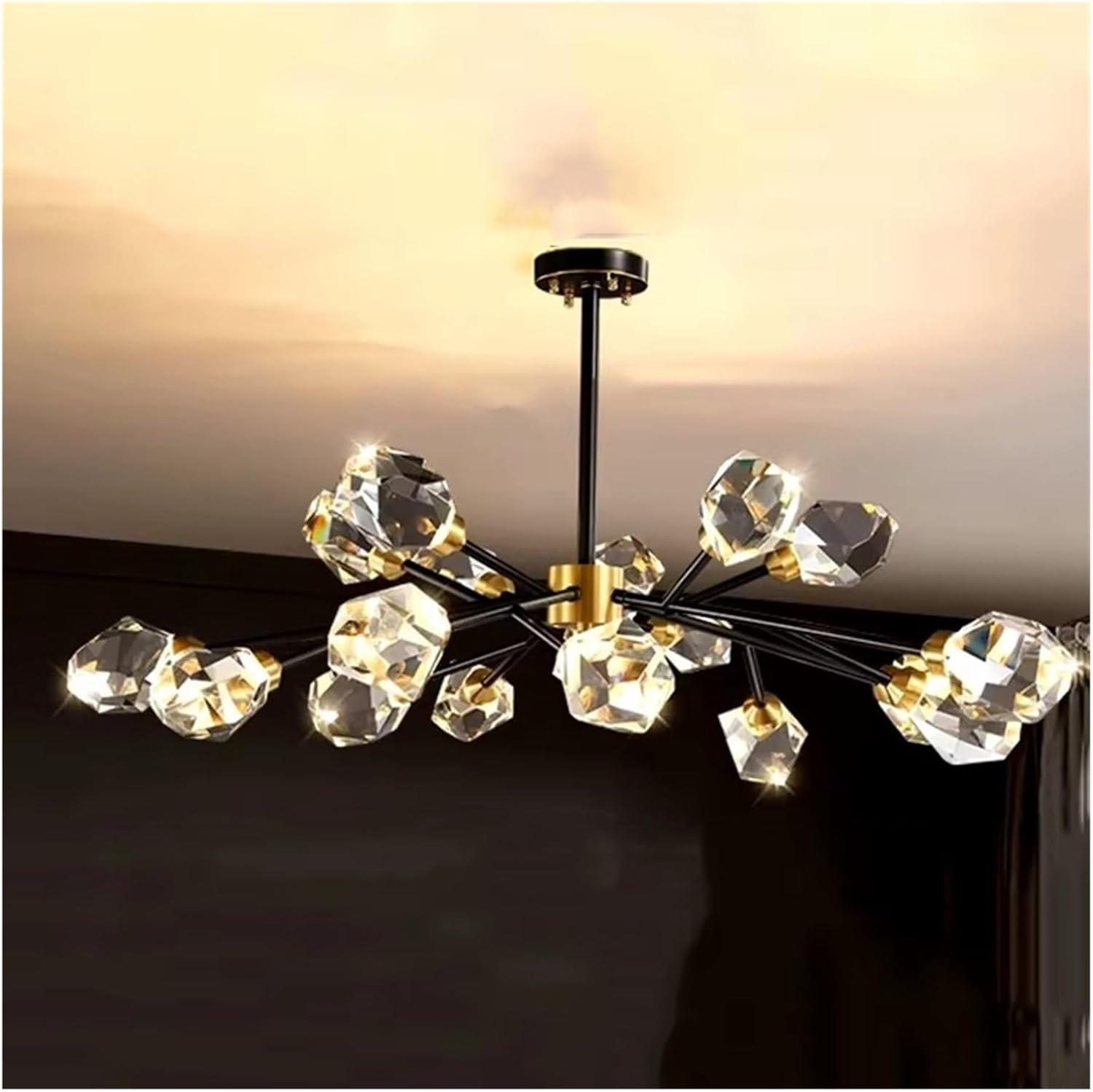 Nordic Molecular Long Crystal Chandelier Light Luxury Creative Post-Modern Atmosphere Living Room LED Pendant Lights,Modern Ceiling Light
