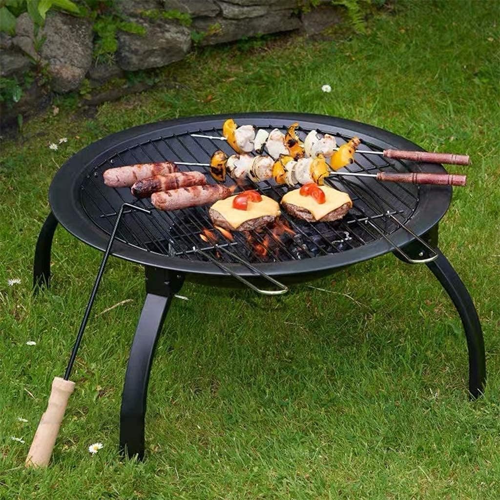 Garden Fire Pit Grill Bowl Grill Barbecue Rack Fire Pit, Wood Burning Firepit Portable Steel BBQ Grill,for Backyard, Camping, Picnic, Bonfire, Garden,Family Essential Multifunctional Stove