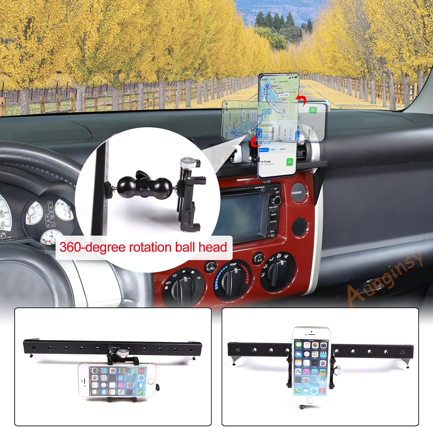 Car Instrument Panel Track Mobile Phone Holder Fit for Toyot@a FJ Cruiser 2007-2021 Car Phone Holder Mount Dash Panel Track Cell Phone Holder Central Air Vent Multifunctional Phone Holder Accessories