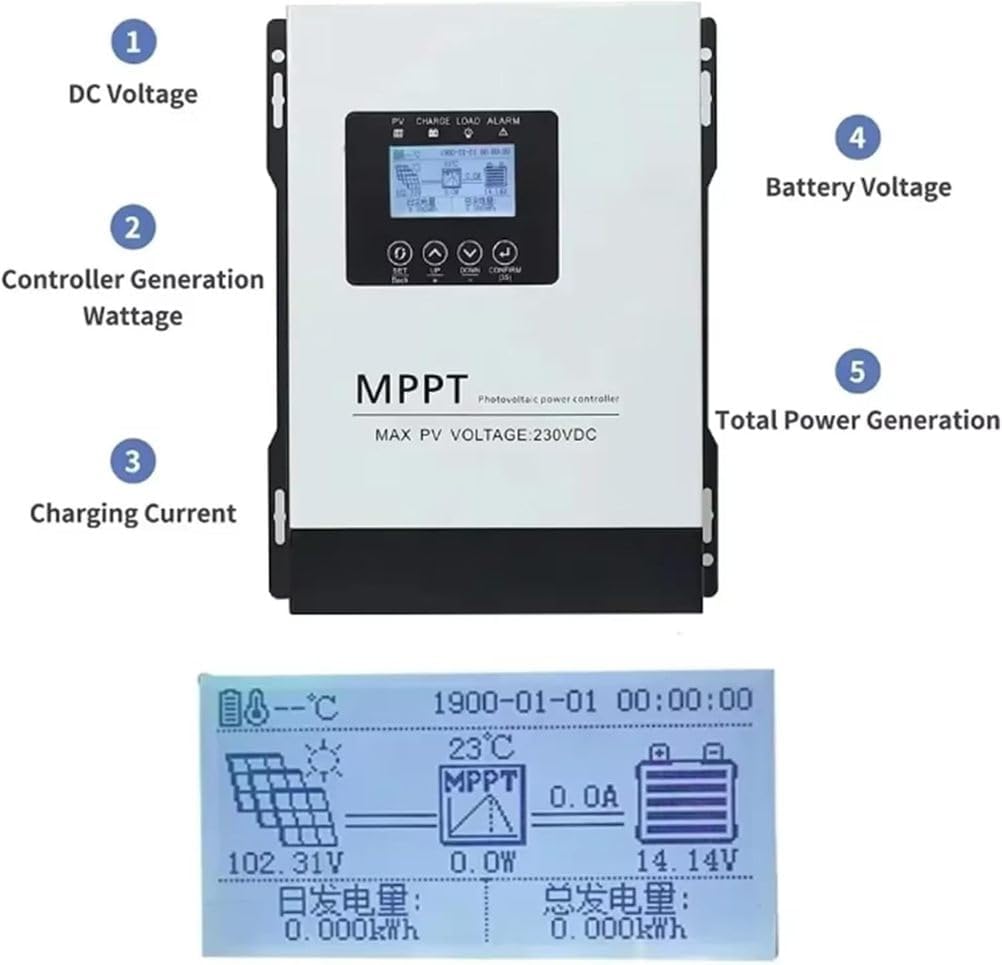 CAJUCA MPPT Wind Power Solar Charge Controller Automatic Recognition with LCD PV Load Solar Controller Regulator 120A for Lead Acid