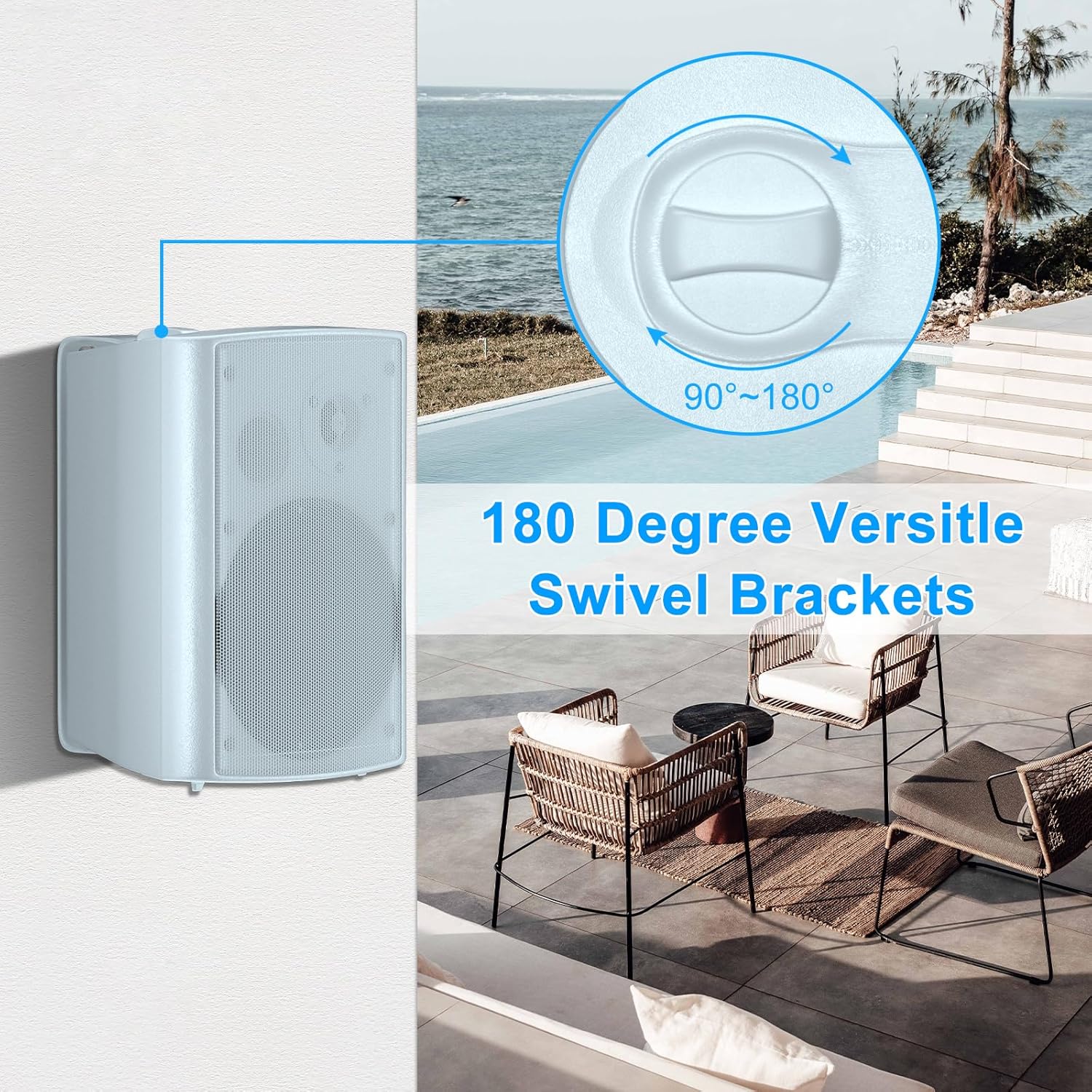 Herdio 6.5 Inch 400W Indoor Outdoor Speakers Wired Waterproof Passive with Powerful Bass,Wall Mount Speakers for Patio Garage Covered Deck,All-Weather Durability(Pair,White)