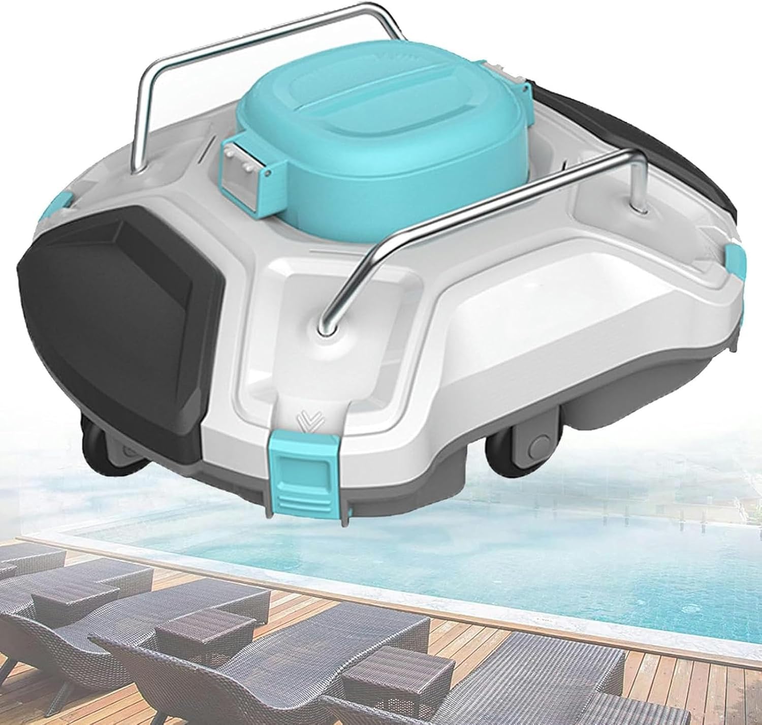 Cordless Pool Vacuum for Above Ground Pool, Automatic Robotic Cleaner Dual Drive Motors Self Parking in Flat Pools Up to 550 Sq.Ft (Lasts 180 Mins) (White)