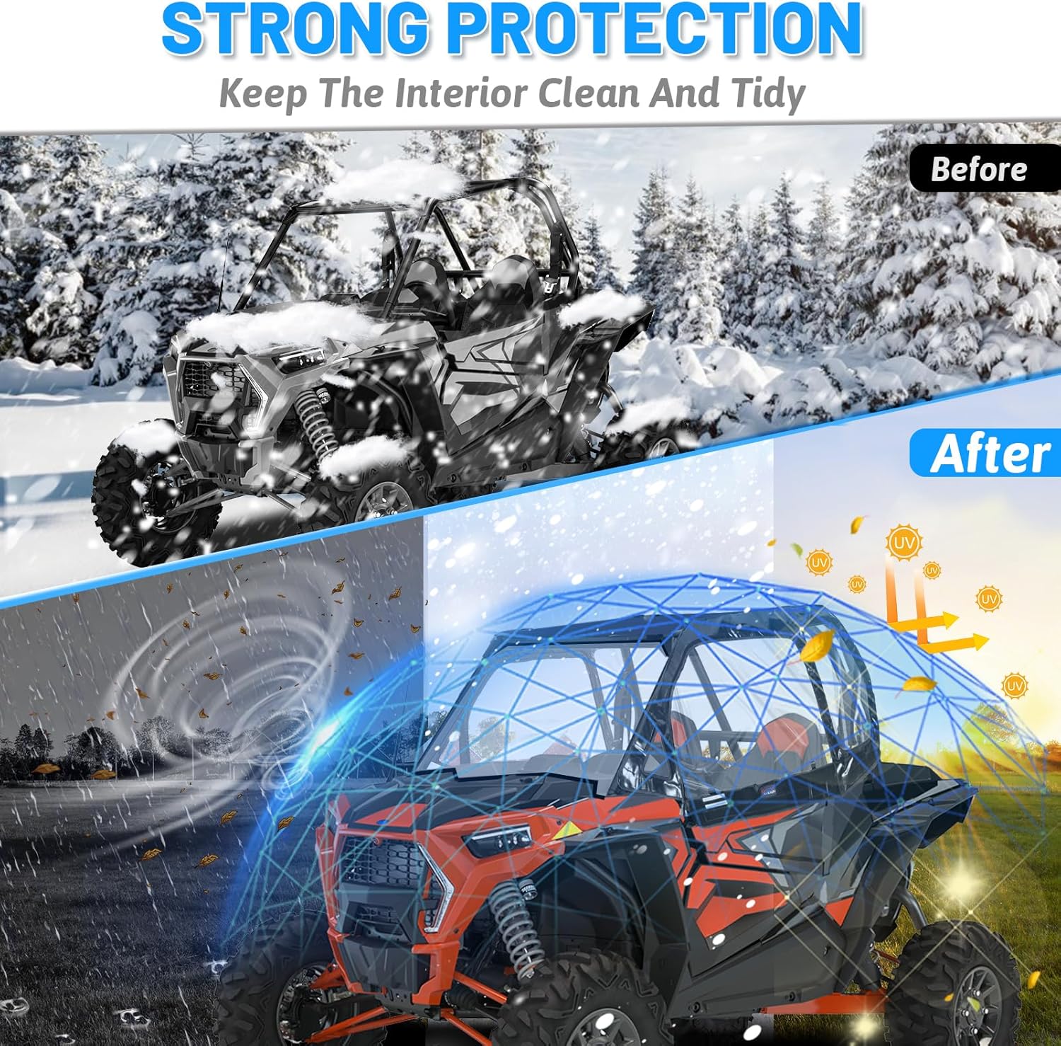 StarknightMT RZR 1000 XP Cab Enclosure Upper Doors, RZR 2 Seat Soft Side Windows With Zipper Vent Compatible With Polaris 2014-2023 RZR 1000 XP/900/XP TURBO/S 1000 RZR 1000 XP Accessories