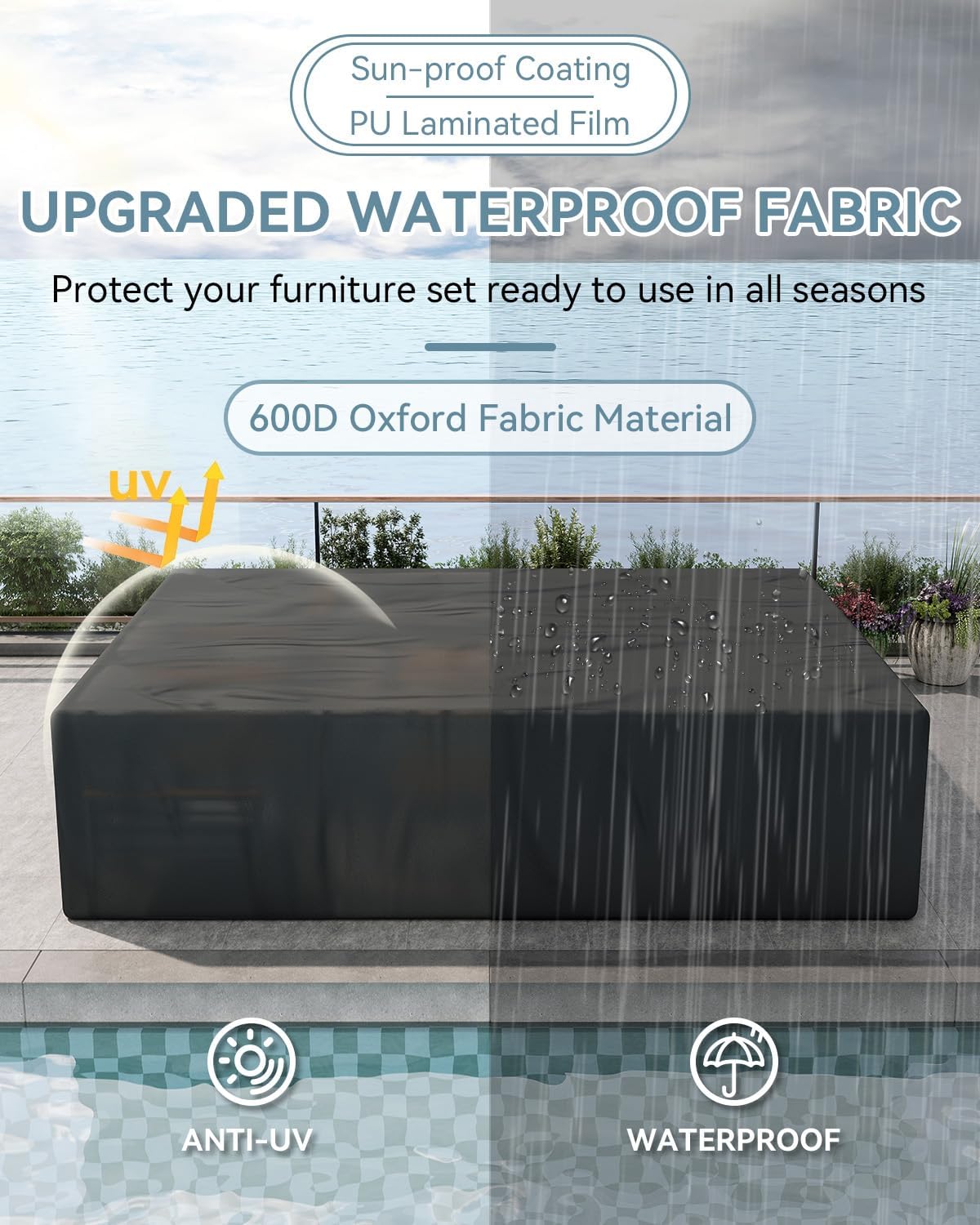 Aoxun Aluminum Outdoor Patio Furniture Set, 7 Seats Outdoor Sectional with Fire Pit Table, Patio Conversation Sets with Upgraded Armrests and Cushions for Backyard, Garden and Poolside（Dark Grey）