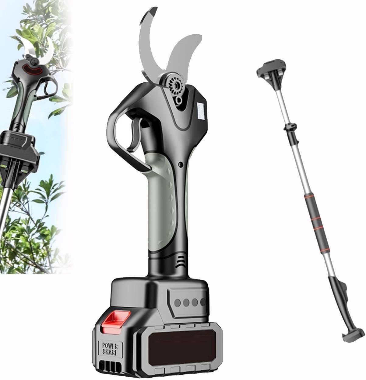 Cordless Electric Tree Pruner with Industrial-Grade SK5 Blade – Ideal Garden, Farm, Orchard Shears for Fast Cutting – Ergonomic, Lightweight, and Durable Design(Withpole)