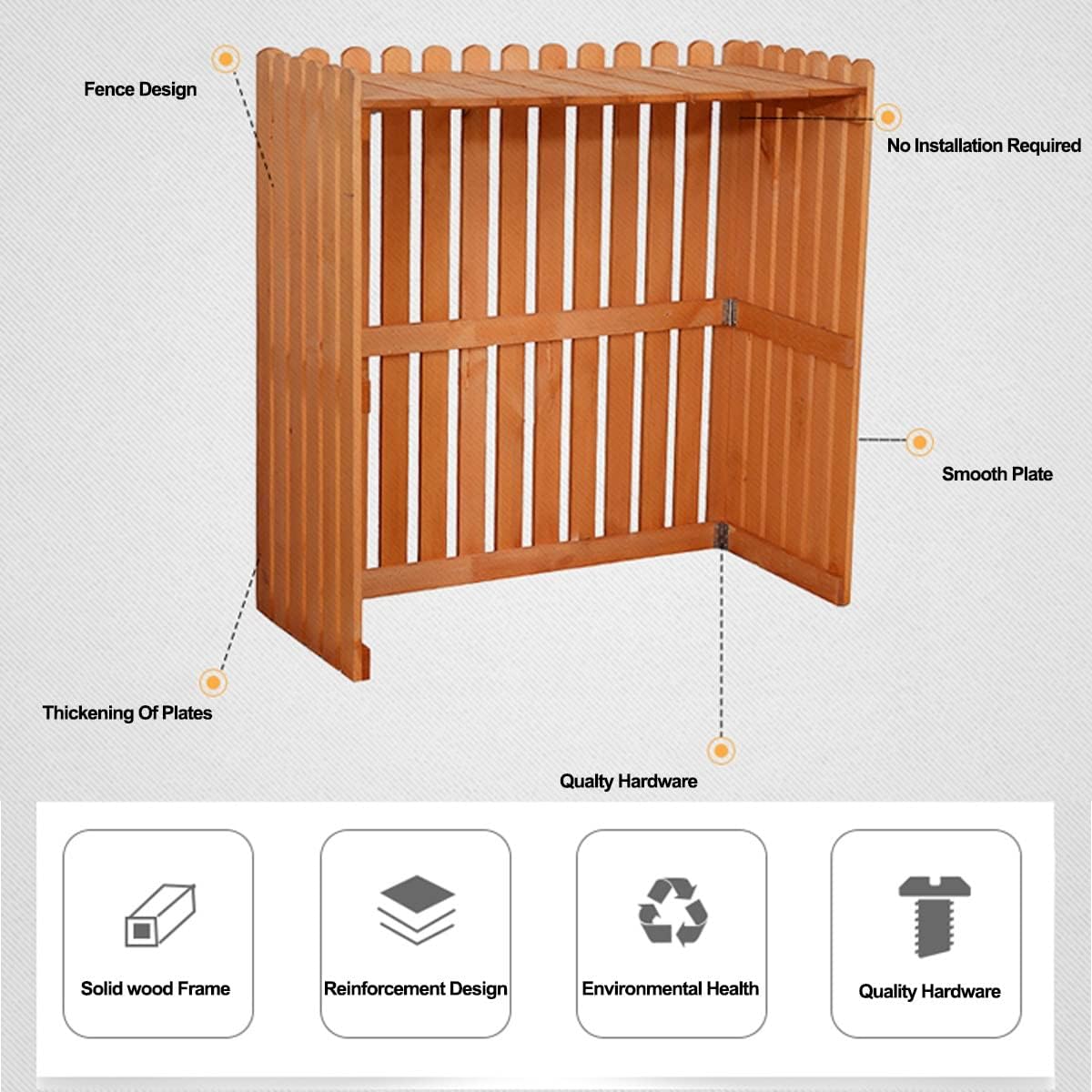 Outdoor Wooden Air Conditioning Cover Decorative Flower Stand Privacy Fence Screen Hide Air Conditioner And Trash Enclosure Air-conditioning External Machine Ra (Natural L106*W45*H96)