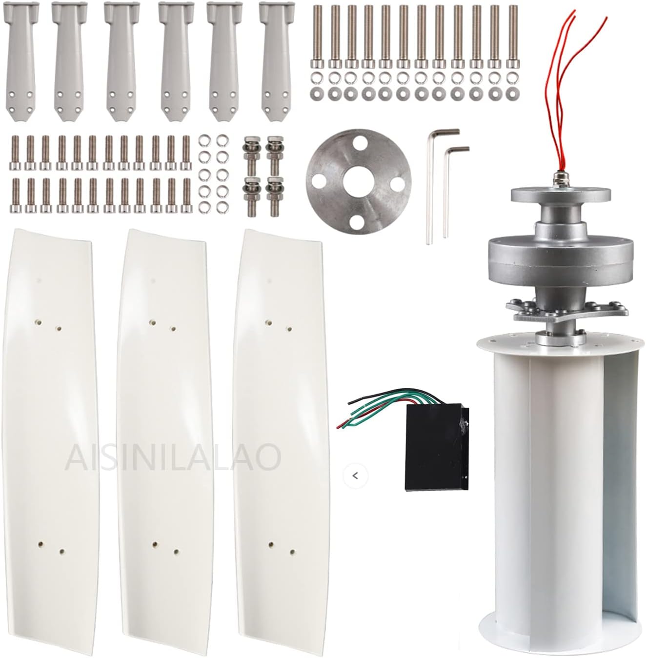 2000W Three-Phase Vertical Wind Turbine Generator 3 Blades 220V-12V Noiseless Wind Turbine Generator with MPPT Controller Suitable for Wind Power Systems