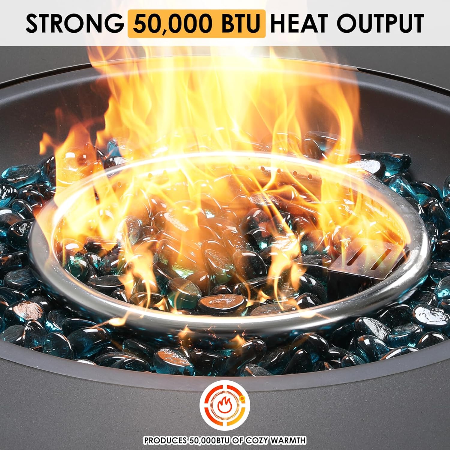 TLGREEN 30in Outdoor Propane Fire Pit Table,2 in 1 Round Gas Fire Pit Table with Tank,50,000 BTU,Rain Cover,304 Stainless Burner,Blue Glass,for Outside,Patio,Deck,Backyard,Garden,Pool,Dark Grey