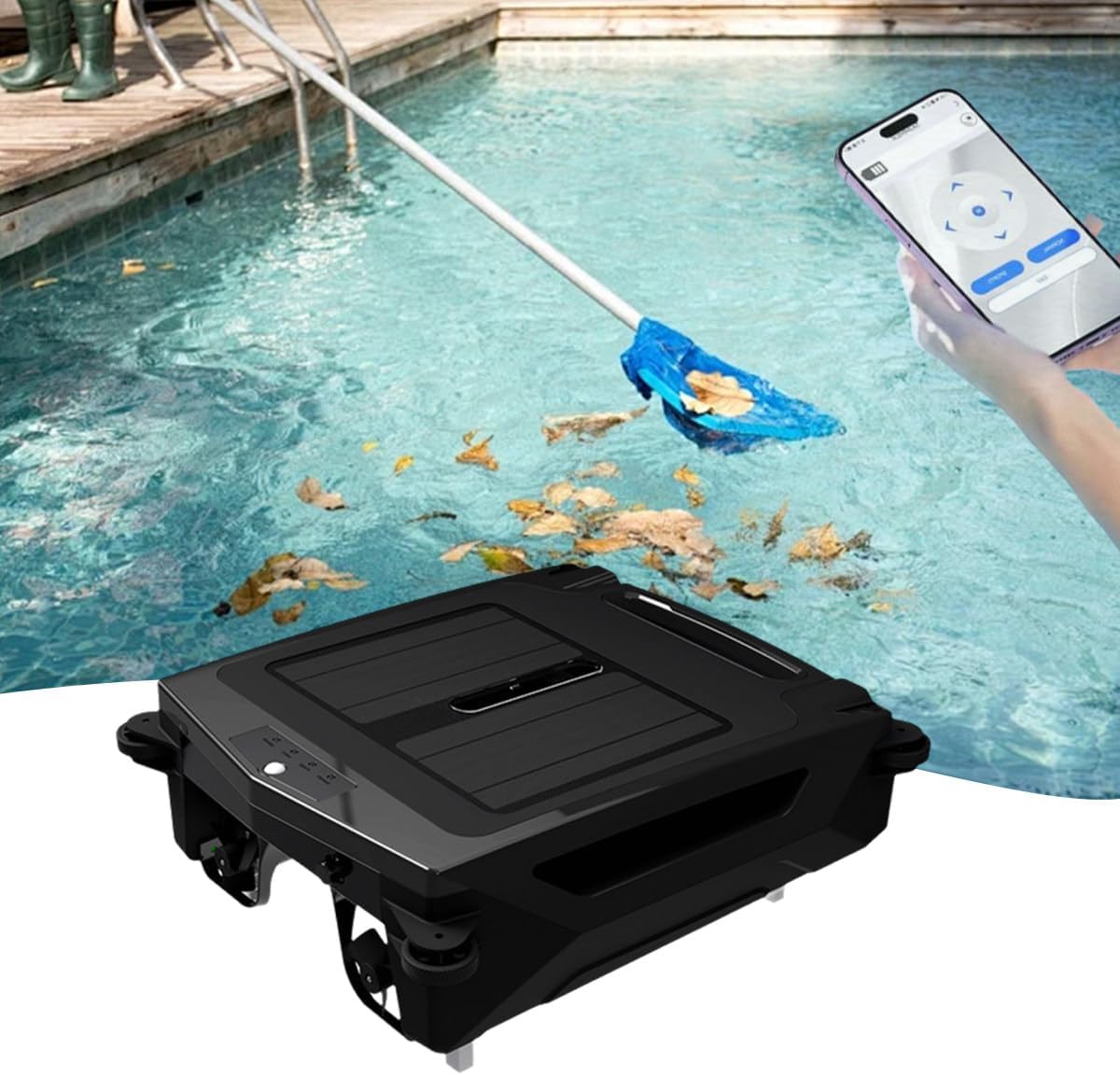 Automatic Cordless Pool Skimmer, Automatic Pool Cleaning Robot, Cordless Robotic Pool Cleaner, Brushless Motor, 80㎡ Coverage, Daytime & Overnight Continuous Cleaning, for Above Ground Pool
