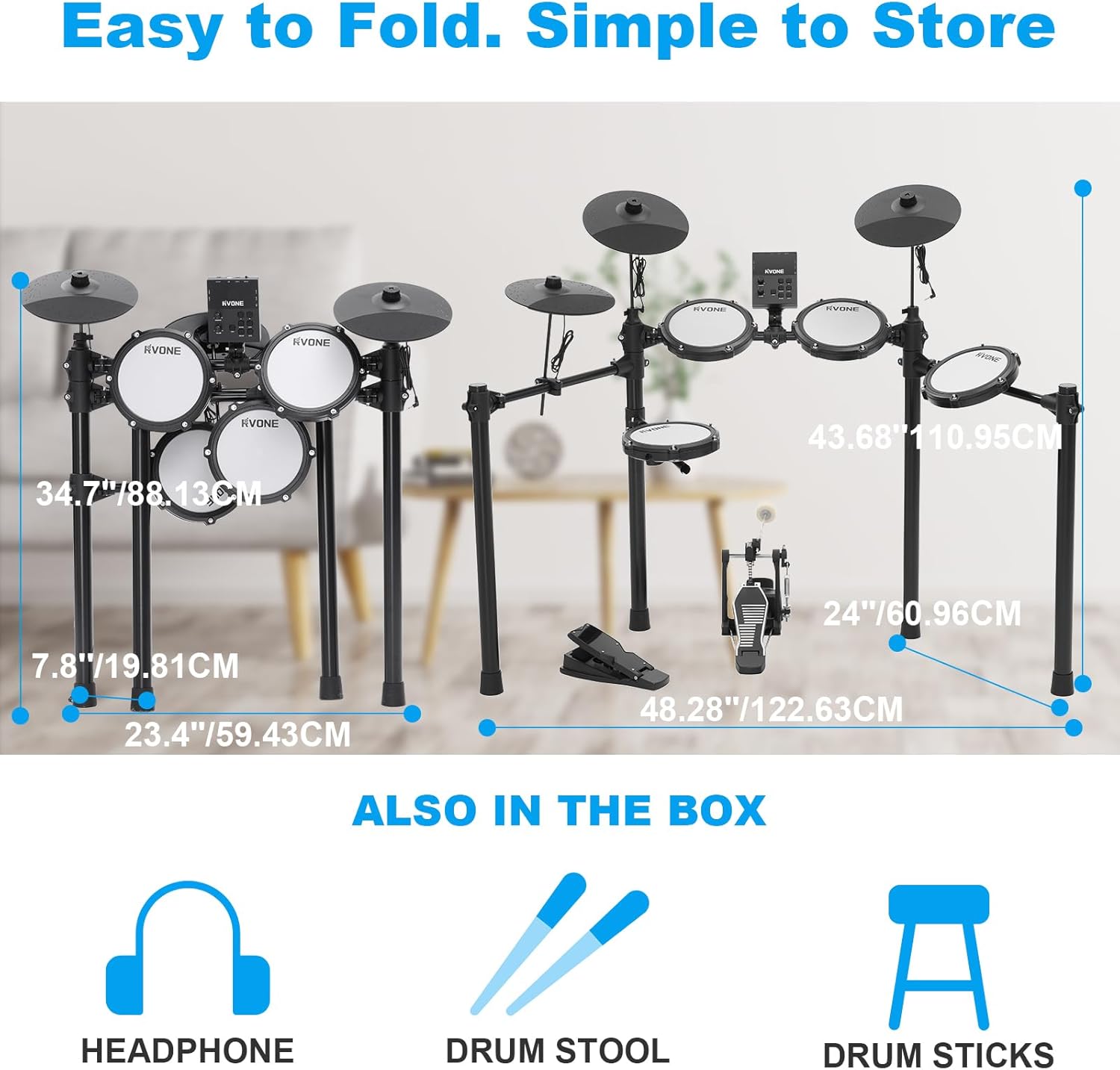 Electric Drum Set with Kick Hammer Pedal, Electronic Drum Kit for Kids Adult Beginner with 150 Sounds, 10