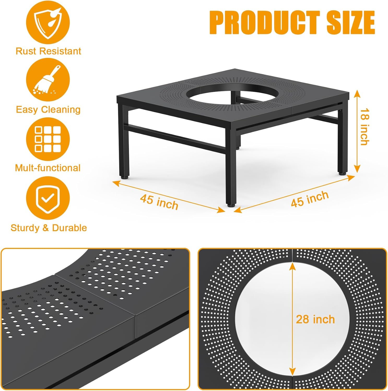45'' Fire Pit Surround Tabletop for Solo Stove Yukon, Bonfire and Ranger Wood Burning, Outdoor Powder-Coated Square Fire Pit Table with Dust Cover, Outdoor Smokeless Fire Pit Table