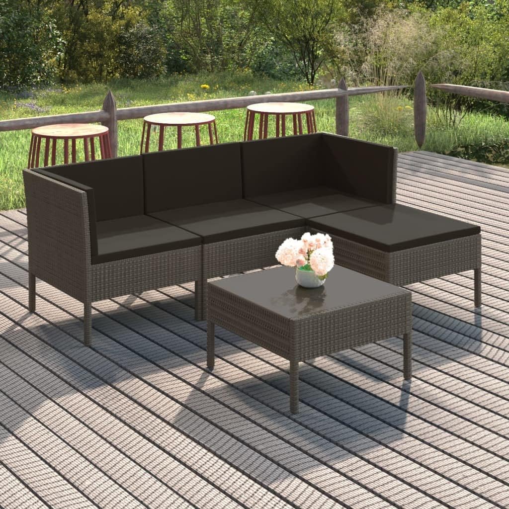 5 Piece Patio Lounge Set with Cushions Poly Rattan Gray,Modern Patio Lounge Set: Cozy Seating, WeatherResistant Style for Your Garden Patio Furniture Sets, Outdoor Furniture Sets