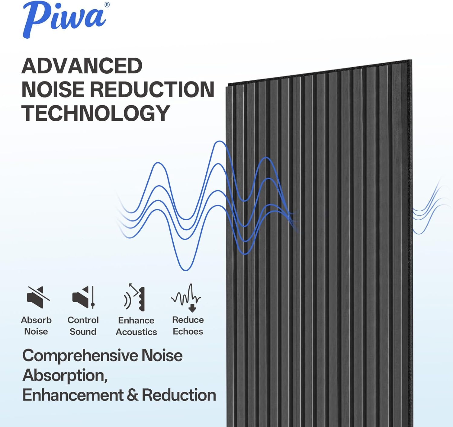 PIWA 9+12mm Wood Acoustic Panels,47.2 x 23.6 in,4-Pack–12mm MDF Surface with 9mm Sound-Absorbing Core – Modular Acoustic Wall Panels for Echo Reduction in Home Studio, Office & Gaming Room-Matte Black