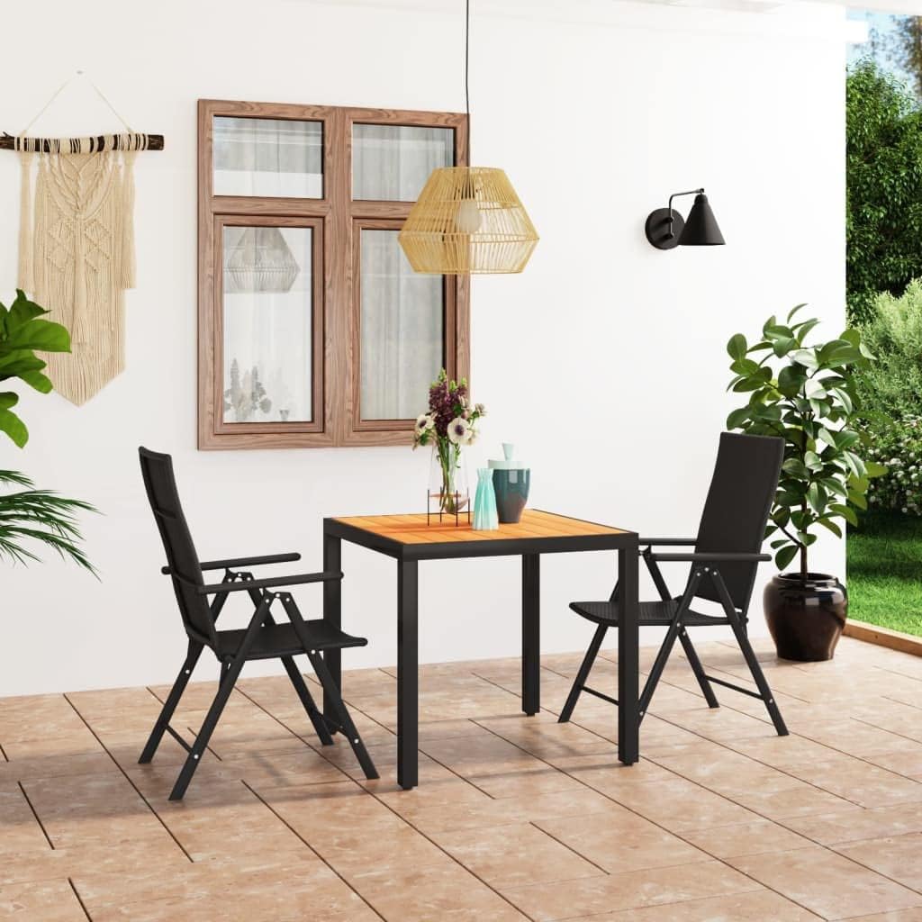 Compact 3-Piece Outdoor Dining Set, Black and Brown PE Rattan, WPC, Aluminum Frame, 31.1 x 31.1 Inch Patio Furniture Set for Balcony, Terrace, Garden