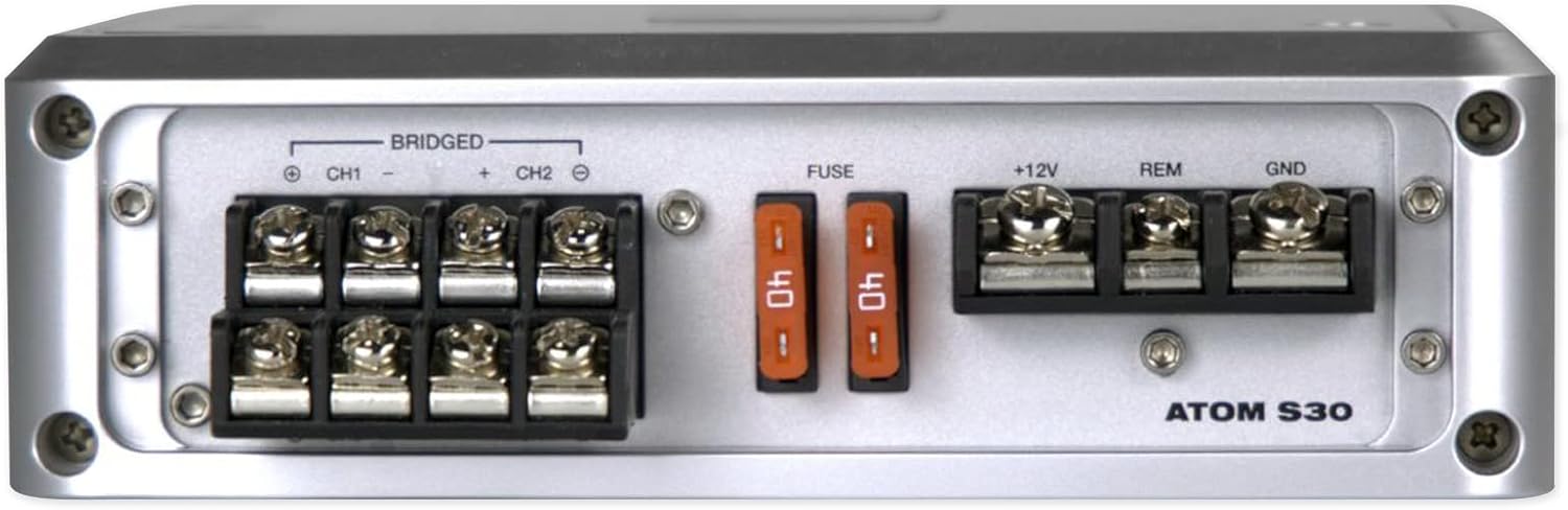 Rockville Atom S30 2400W 4-Channel Marine Amplifier 2/4 Ohm, Voltmeter, PA Mic, for Boats and Marine Audio Systems