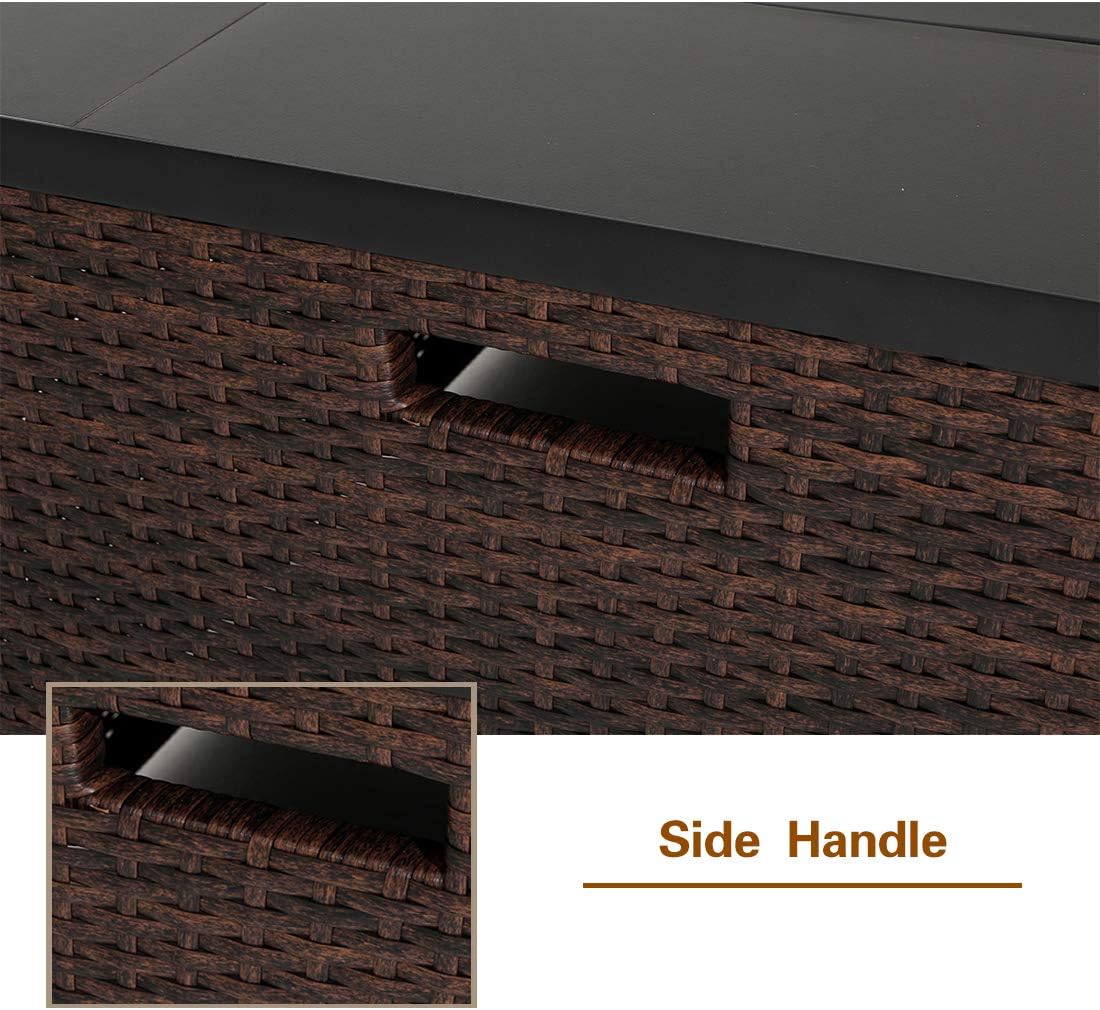 AQUILLA Outdoor Propane Fire Table, Dark Brown Color Rattan, 40000 BTU Heater w Free Lava Rocks, Waterproof Cover for Garden, Poolside