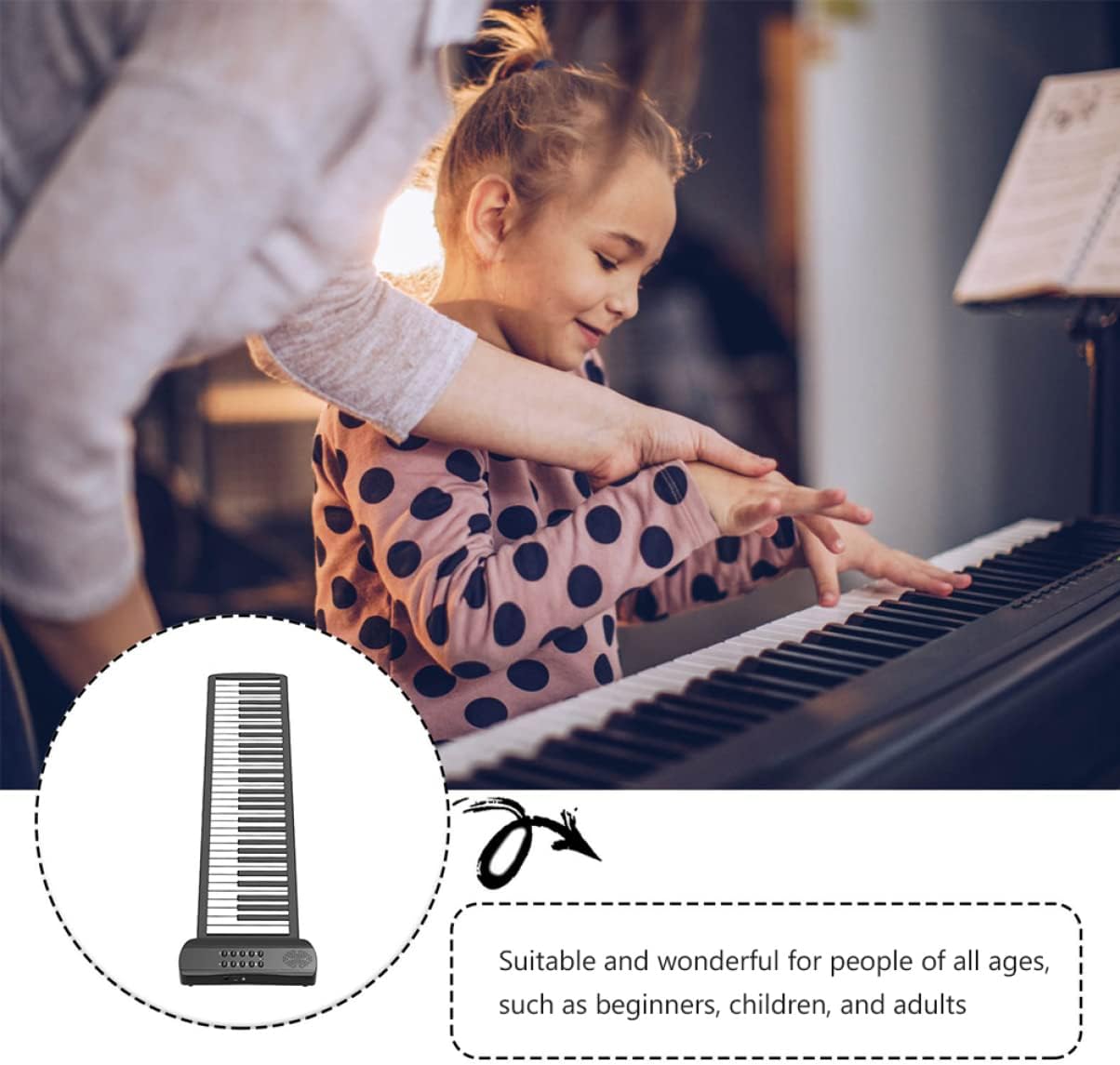 61-Keys Foldable Roll-up Piano Portable Silicone Electronic Keyboard for Beginners Compact and Lightweight Hand Roll Instrument for Travel and Home Use