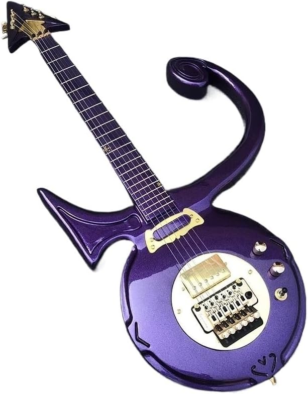 Prince Love Symbol Electric Guitar, Metallic Purple Finish, Floyd Rose Tremolo, Gold Pickguard, Rare Unique Shape, High-Performance 6-String