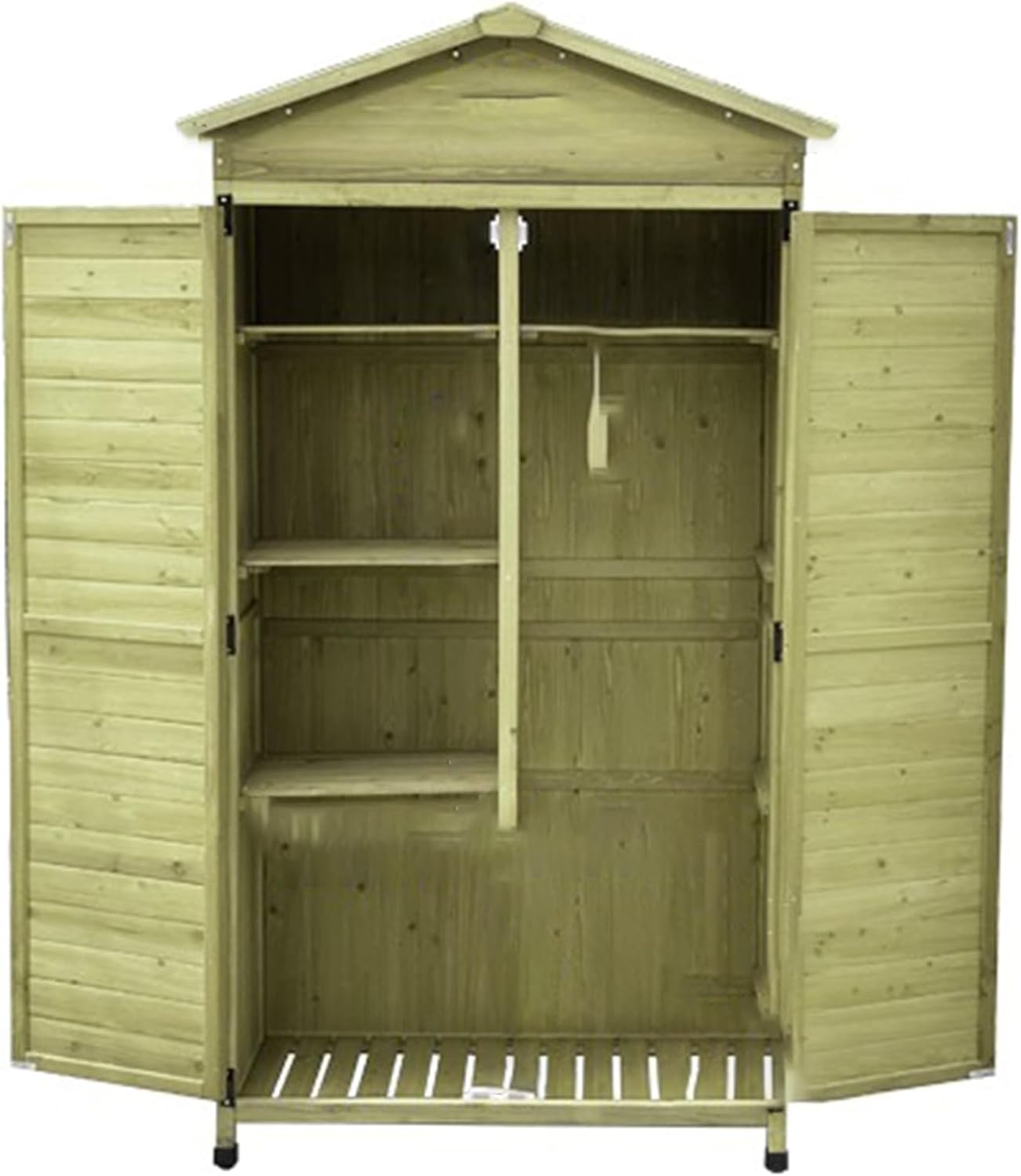 Wooden Tool Storage Shed, Garden Storage Cabinet, Fir Wood Garden Storage Cabinet Outside Vertical Unit Tool Lockers with Shelves, Door, Waterproof Roof (One Color Green)