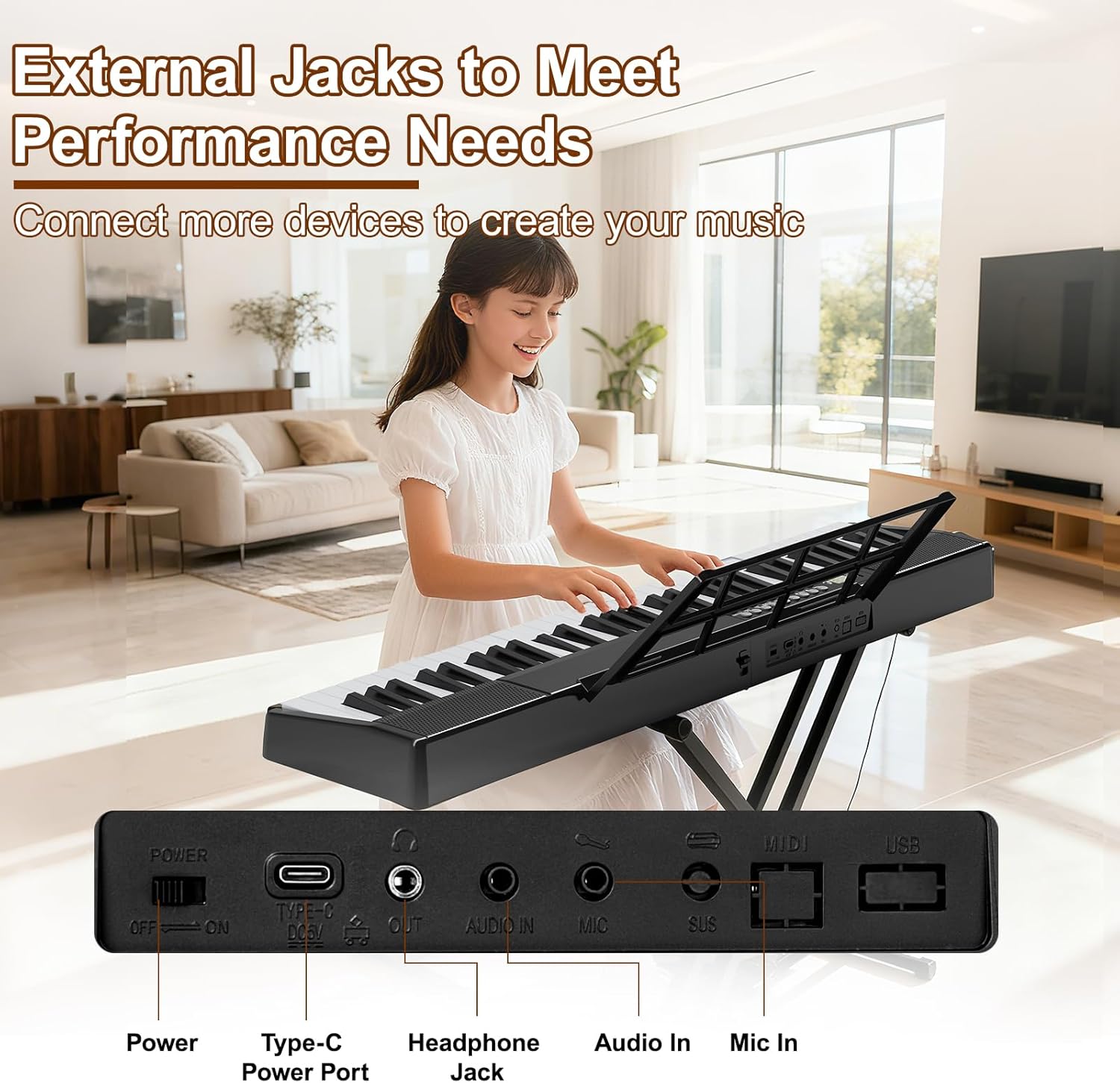 Electronic Piano Keyboard,Foldable 61 Key Digital Pianos with Power Adapter,Sheet Music Stand,Sticker,Bag,Gift for Beginners,Black