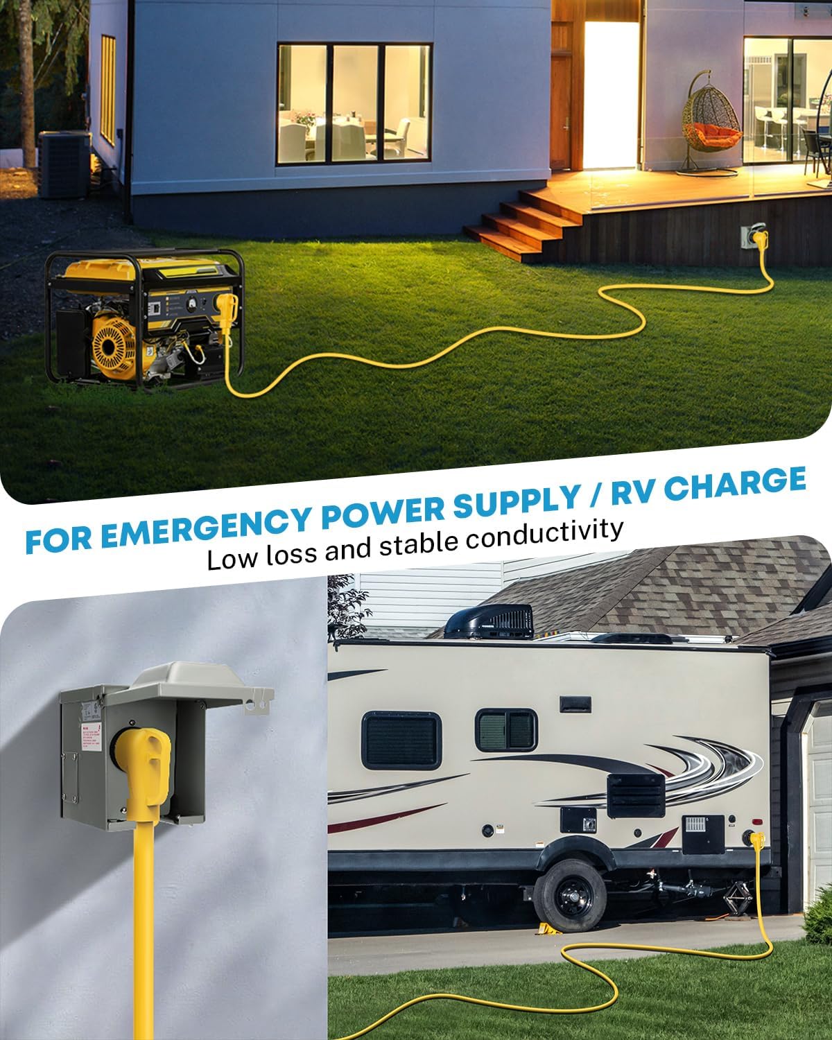 Kohree 50 Amp Generator Extension Cord, 10FT 50 Amp RV Extension Cord with Twist Lock, NEMA 14-50P/SS2-50R Heavy Duty 6/3+8/1 AWG Generator Cable 50A 4 Prong, RV Power Extension Cord Wire for RV House