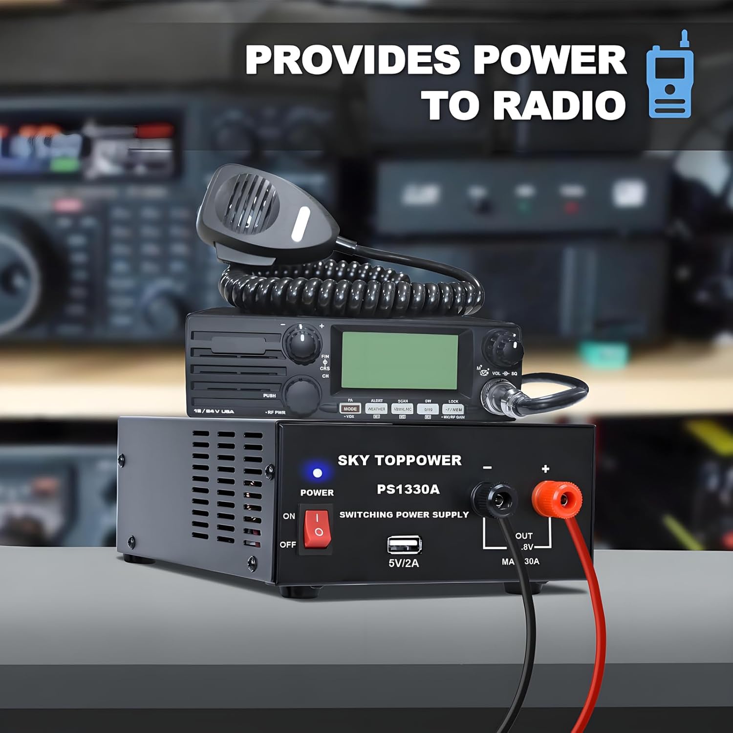 13.8V 30A DC Power Supply for Ham Radio,30 Amp Compact Regulated Bench Power Supply Lab Benchtop AC to DC Converter,Cooling Fan,5V 2A USB Interface,Powering Ham Radio, Amplifiers,SKY TOPPOWER PS1330A