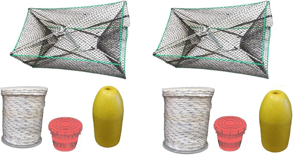 KUFA Sports 2-Pack Galvanized Steel Foldable Prawn Trap with Prawn Trap Accessory Combo-(S32+PAM3) x2