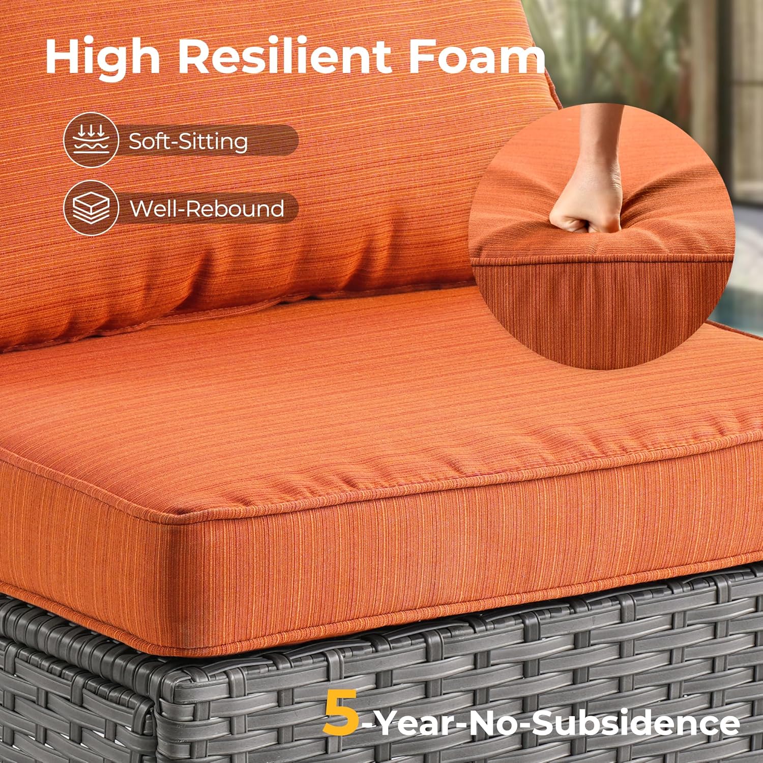 HOOOWOOO 6-Piece Patio Furniture Set with Cushions and Glass-Top Coffee Table, All-Weather Rattan Outdoor Wicker Sectional Sofa with Fire Pit, Modern L-Shaped Sofa for Garden or Deck (Orange Red)