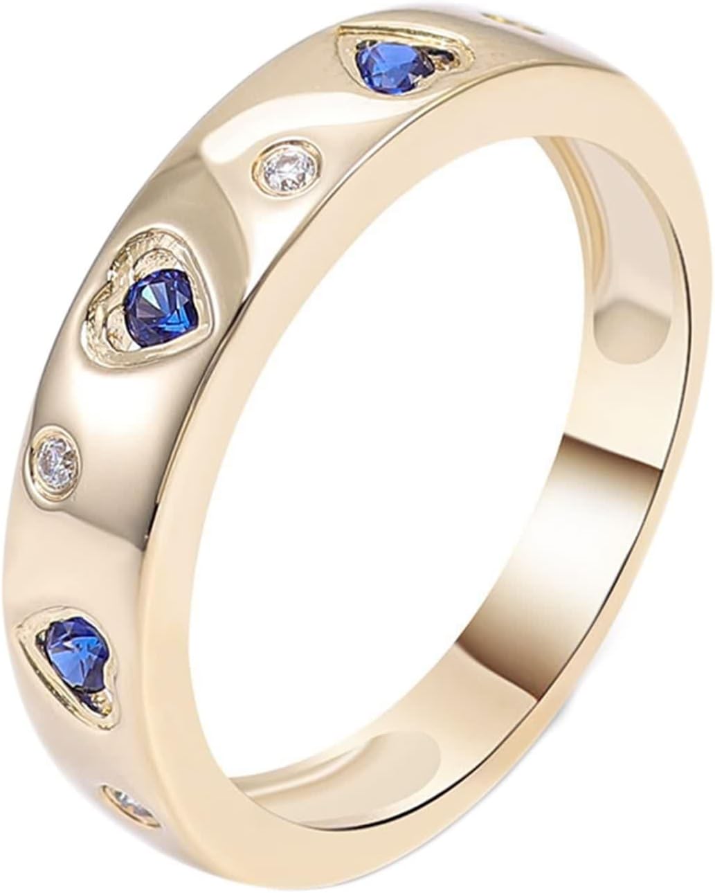 Heart Engagement Rings for Women, Promise Ring Lab Created Sapphire Band Yellow Gold Birthday Gift for Her