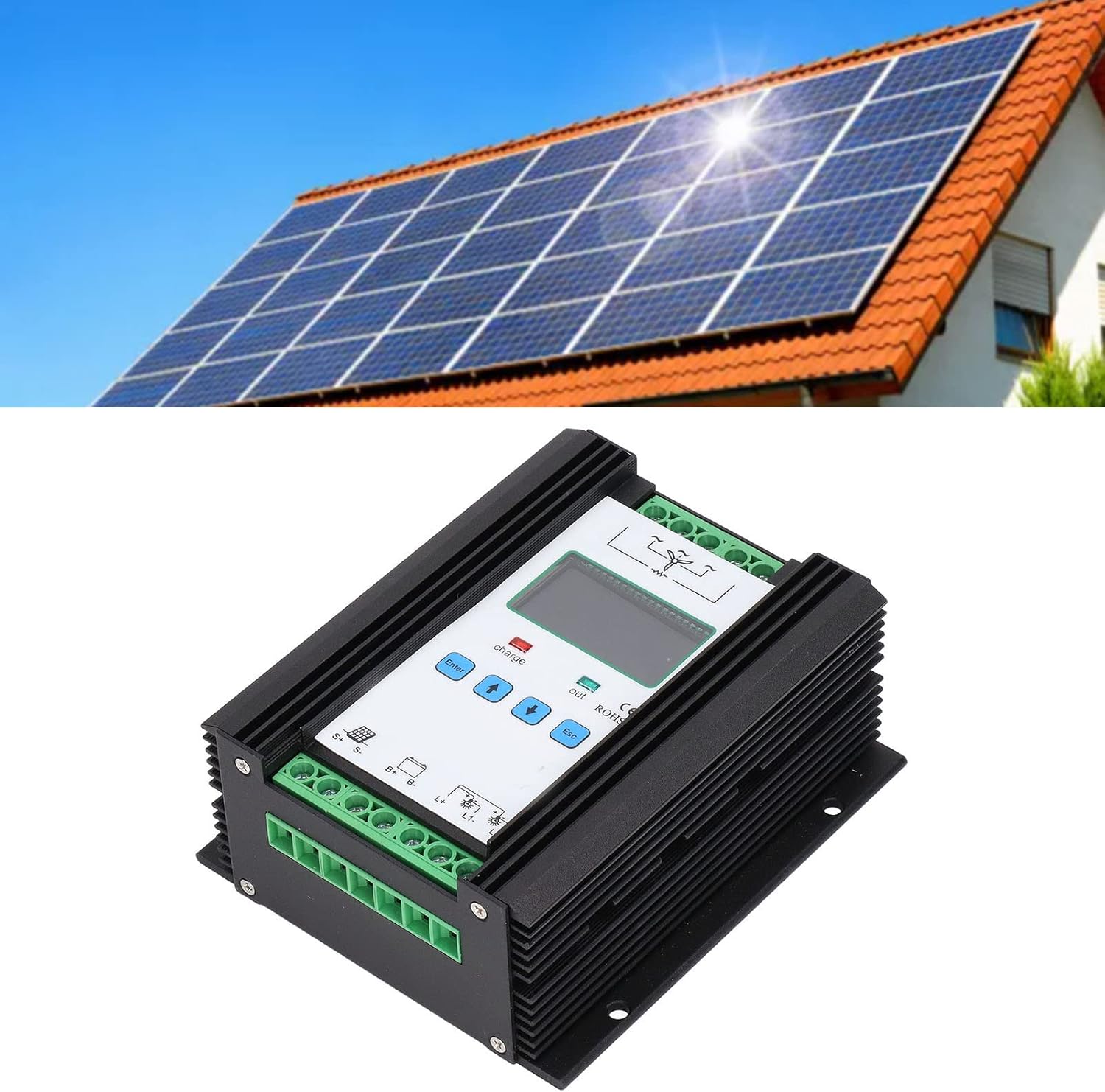 600W Wind Solar Hybrid Controller, 25A PWM Digital Regulator with LCD Display, Aluminum Alloy Heat Sink for Off Grid Power Systems