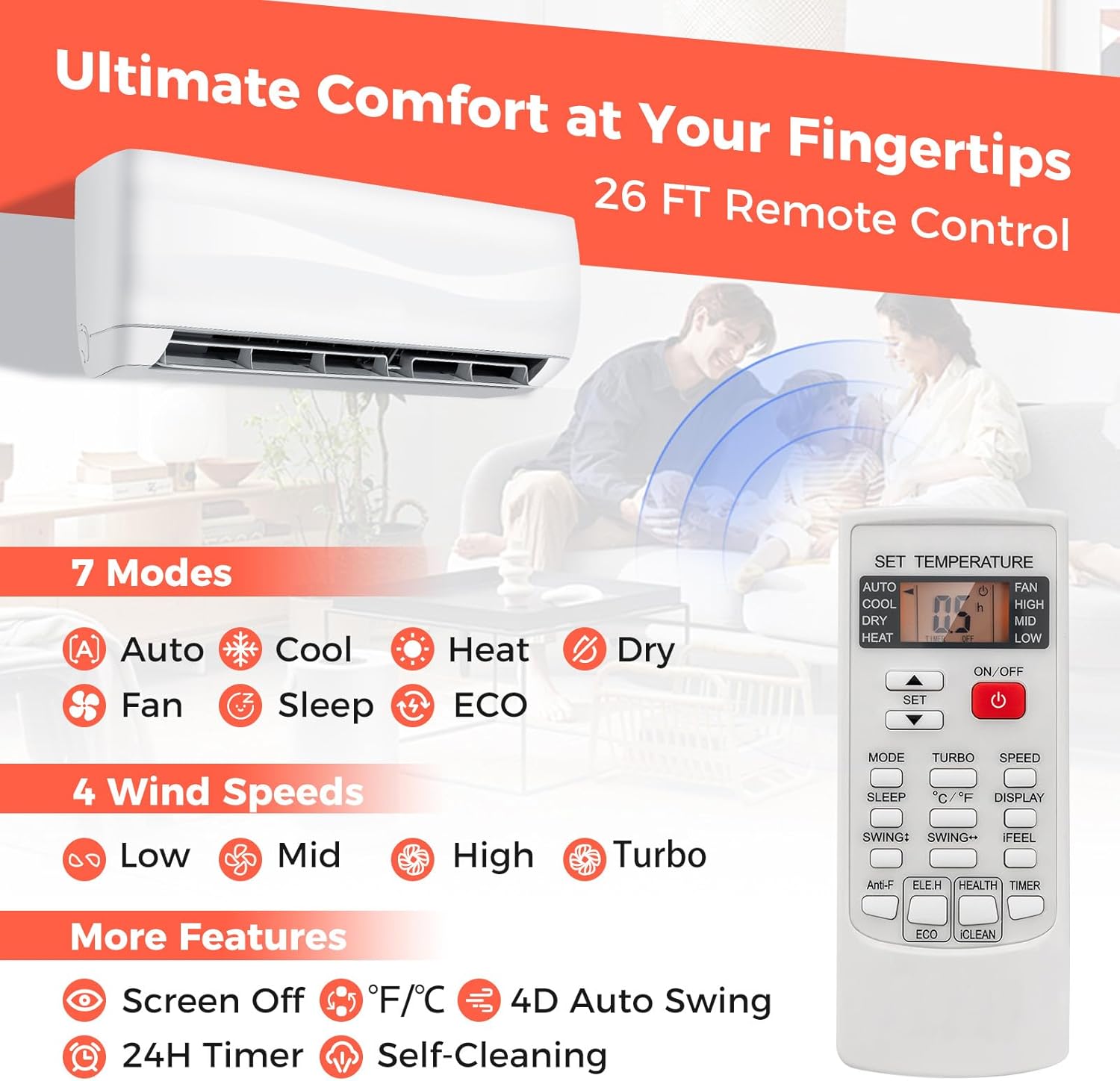 SIMOE 12000BTU Mini Split AC & Heating System, Wall-mounted Ductless AC Unit, Energy Efficient AC Cools Up to 750 Sq.Ft, 20 SEER2 115V & 1 Ton Heater Pump with Inverter, Ductless Pre-charged AC