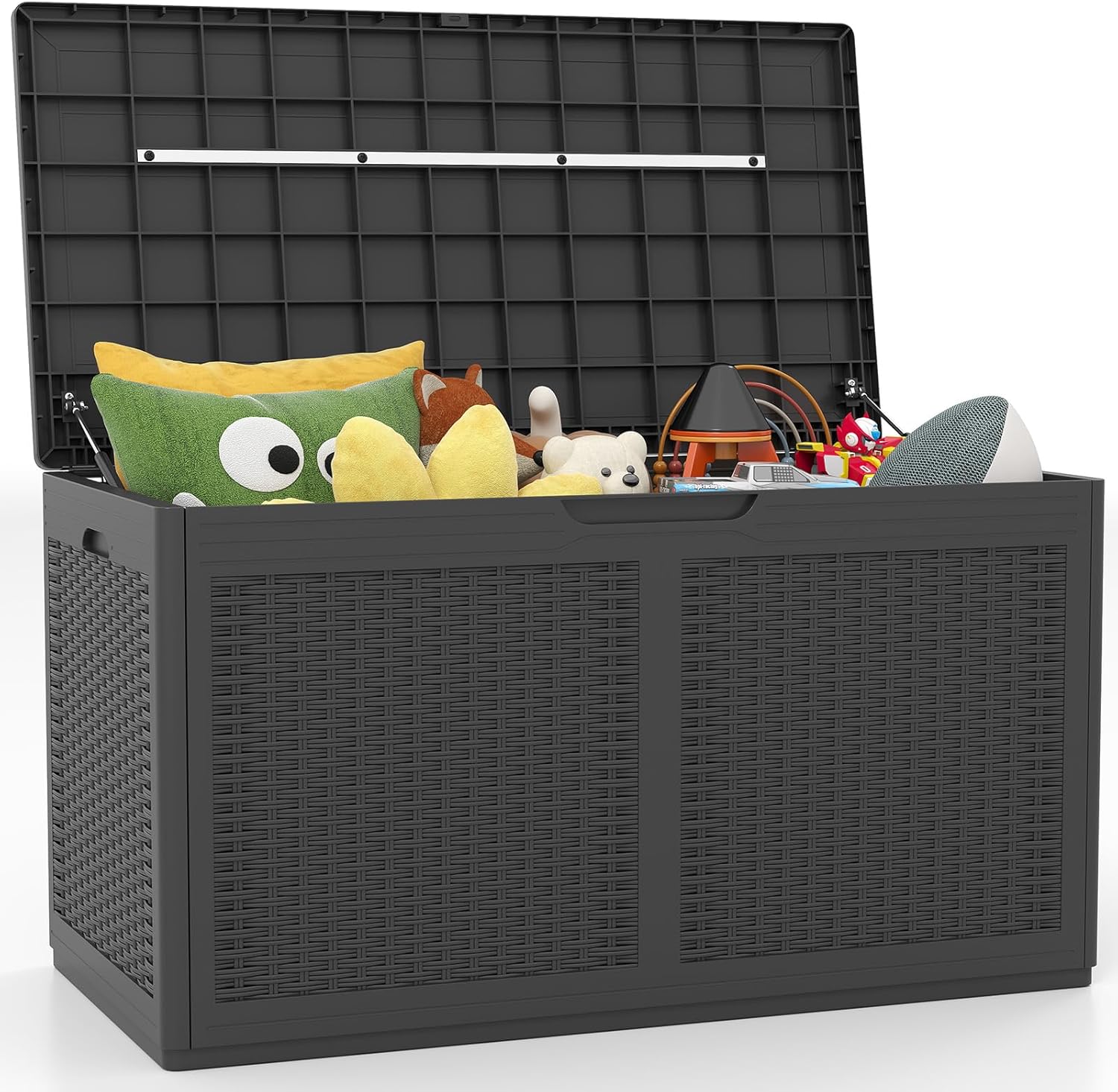 TANGZON 380L Outdoor Deck Box, Waterproof Patio Storage Container with Wheels, Lockable Lid & Side Handles, Large Resin Storage Box For Pillows Cushions Tools (Grey)