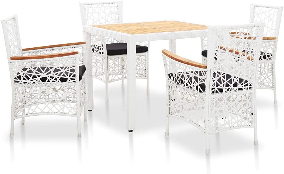 Patio Set 5 Piece Patio Dining Set Poly Rattan White