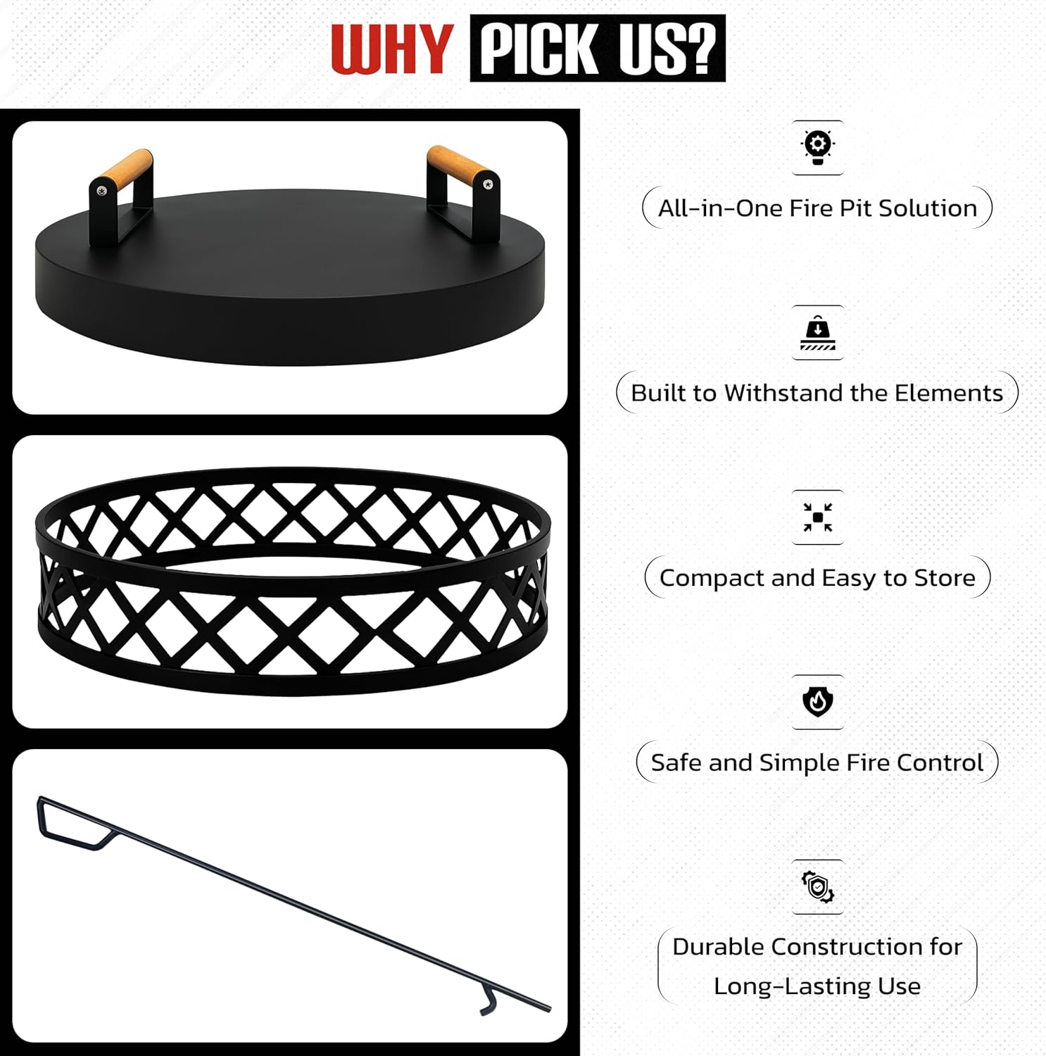 FEBTECH Smokeless Fire Pit Accessories Combo - Heavy Duty Carbon Steel 15