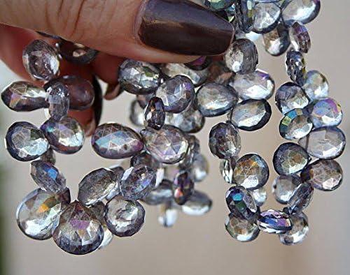 silvery sparkle rainbow mystic quartz faceted pear briolette drop beads 20 large 10-12mm almond shape drops