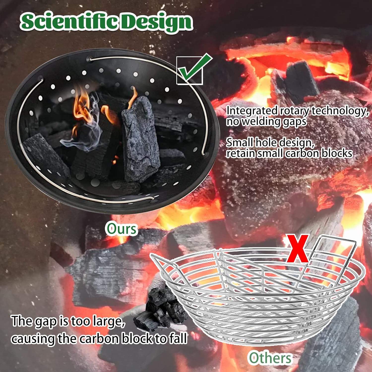KAMaster Carbon Steel Charcoal Basket Fire Bowl Compatible with Large Big Green Egg,Ash Basket Kamado Grill Accessories Fire Box Bowls Ash Basket,Kamado Grill Joe Classic and Other Similar Grills