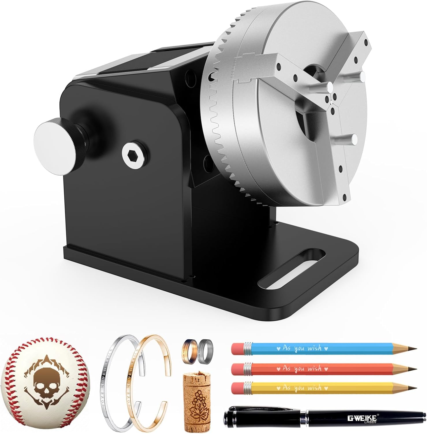 GWEIKE Chuck Rotary for G2/Plus/G2 Pro/G2 Max, Laser Engraving Machine Accessories Rotary - Suitable for Engraving Rings, Bracelets, pens, Small cylinders and Other Special-Shaped Items