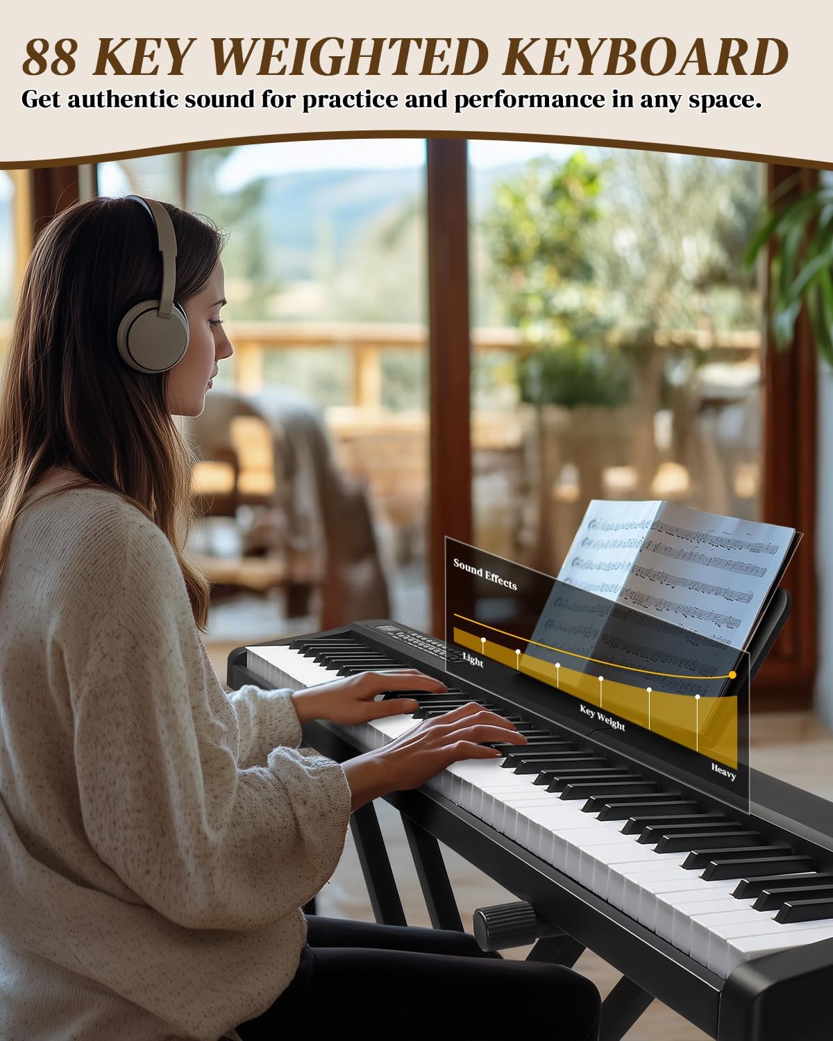 Ktaxon 88 Key Keyboard Piano with Bluetooth MIDI, 3 Teaching & Dual Keyboard Mode, 1000 Rhythms & Tones, 150 Demos, Digital Piano with Bench, Headphones, Microphone, Pedal, Piano Sticker (Full)