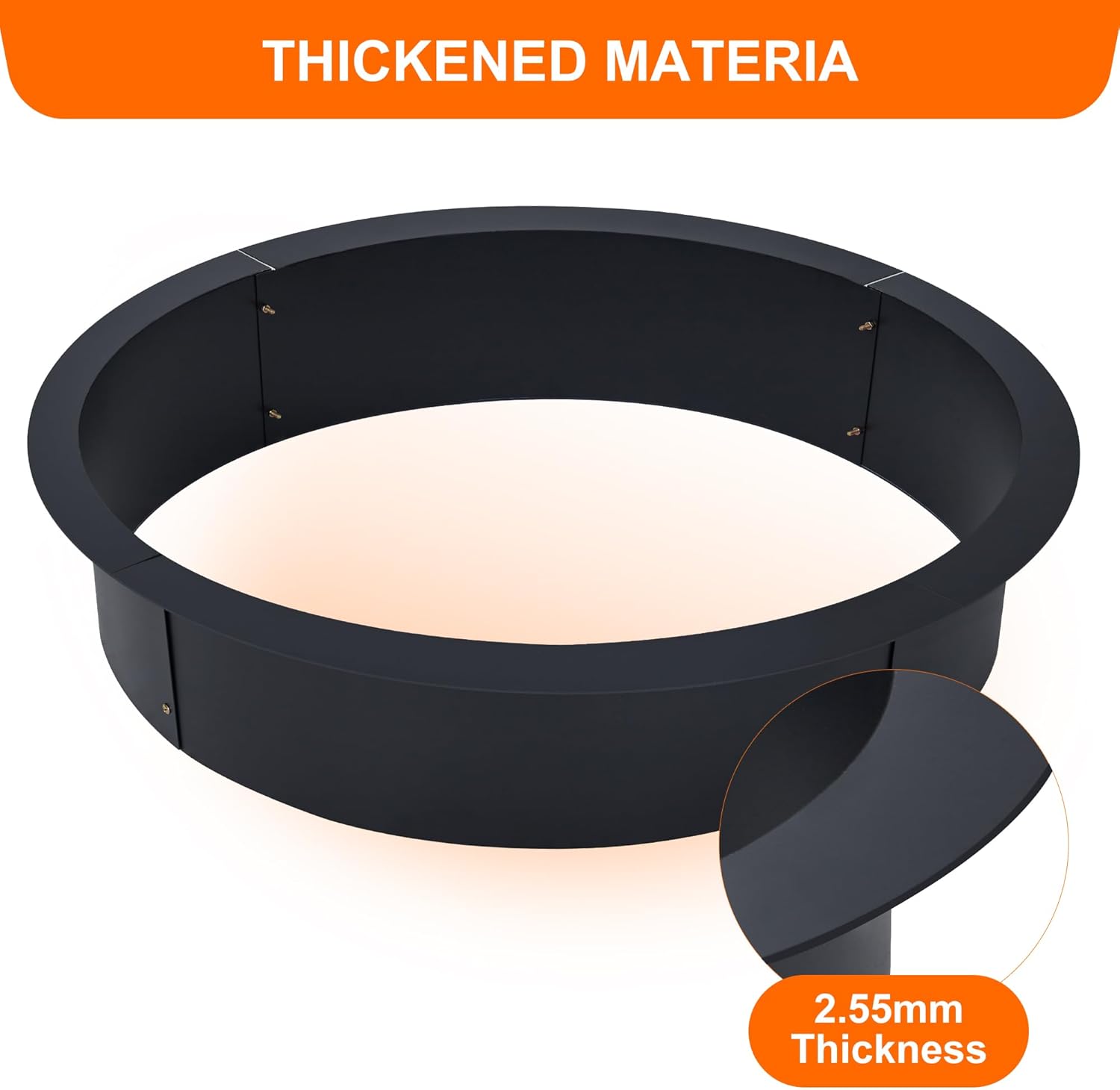 Fire Pit Ring, 45-Inch Outer/39-Inch Inner Diameter, Heavy Duty Metal Steel Round Firepit Rim Insert for DIY Fire Pits, Outdoor Above or In-Ground, Camping Garden Patio Backyard