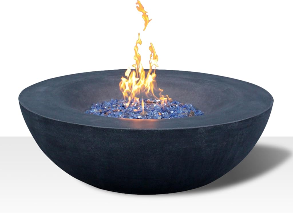42 Inch Outdoor Propane Fire Pit Table, Concrete Gas Fire Pit Bowl in Ash Black, Portable Round Firepit for Patio, Garden, Backyard, High Efficiency Heating